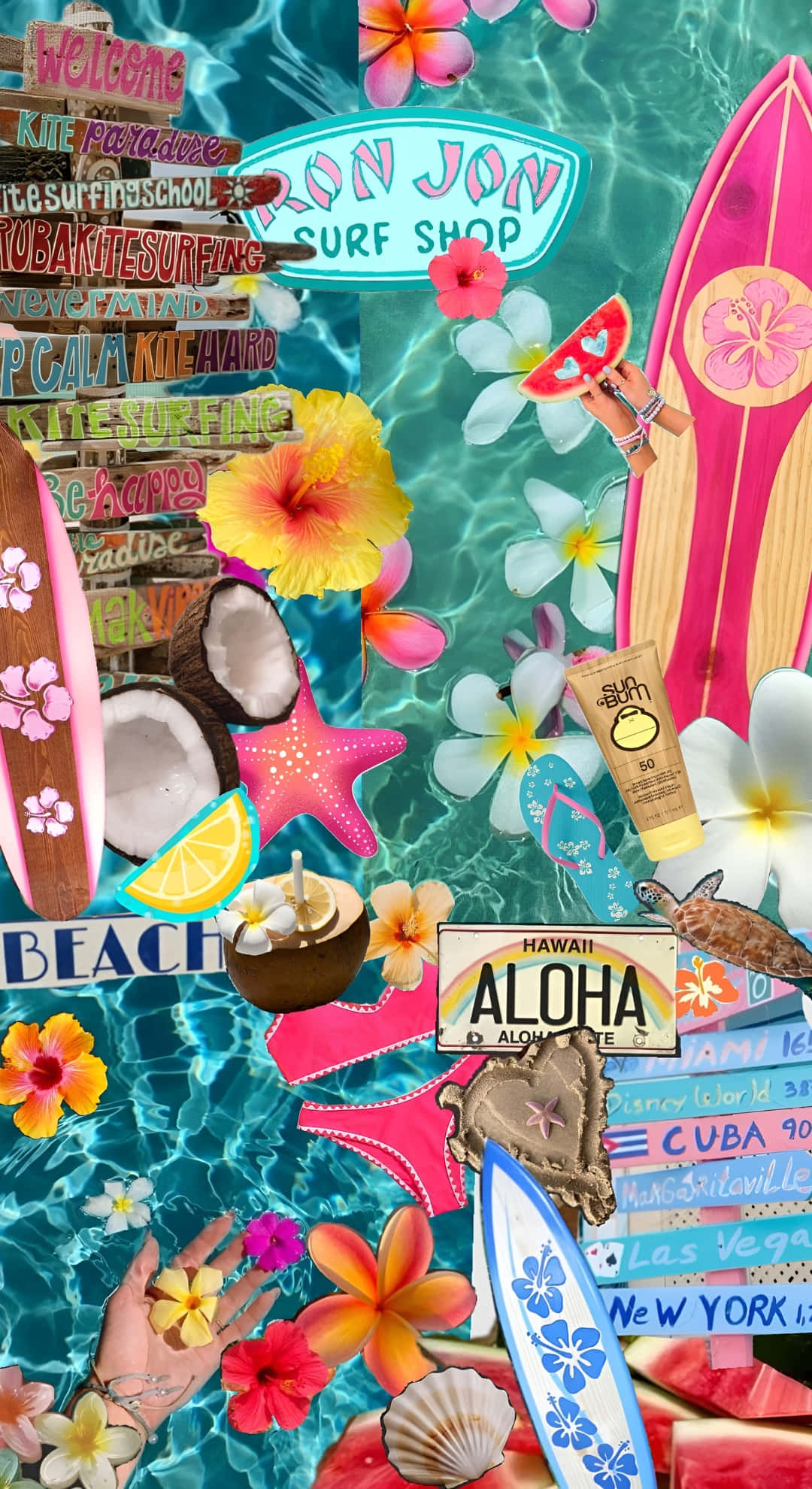Beach Coconut Girl Vibes, surfboards, flowers, Full HD Phone Wallpaper