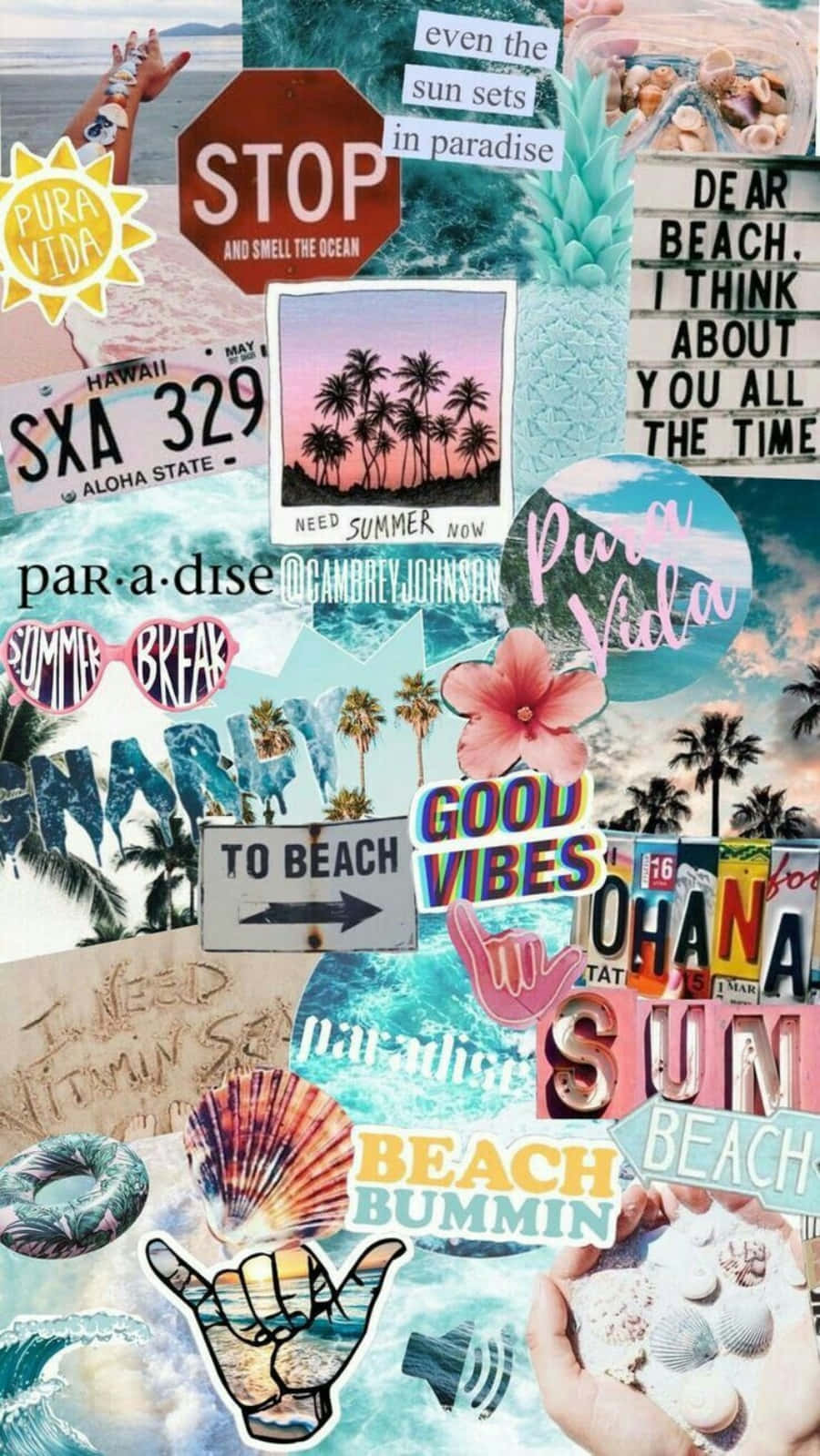 Beach Collage, palm trees, ocean waves, HD Phone Wallpaper