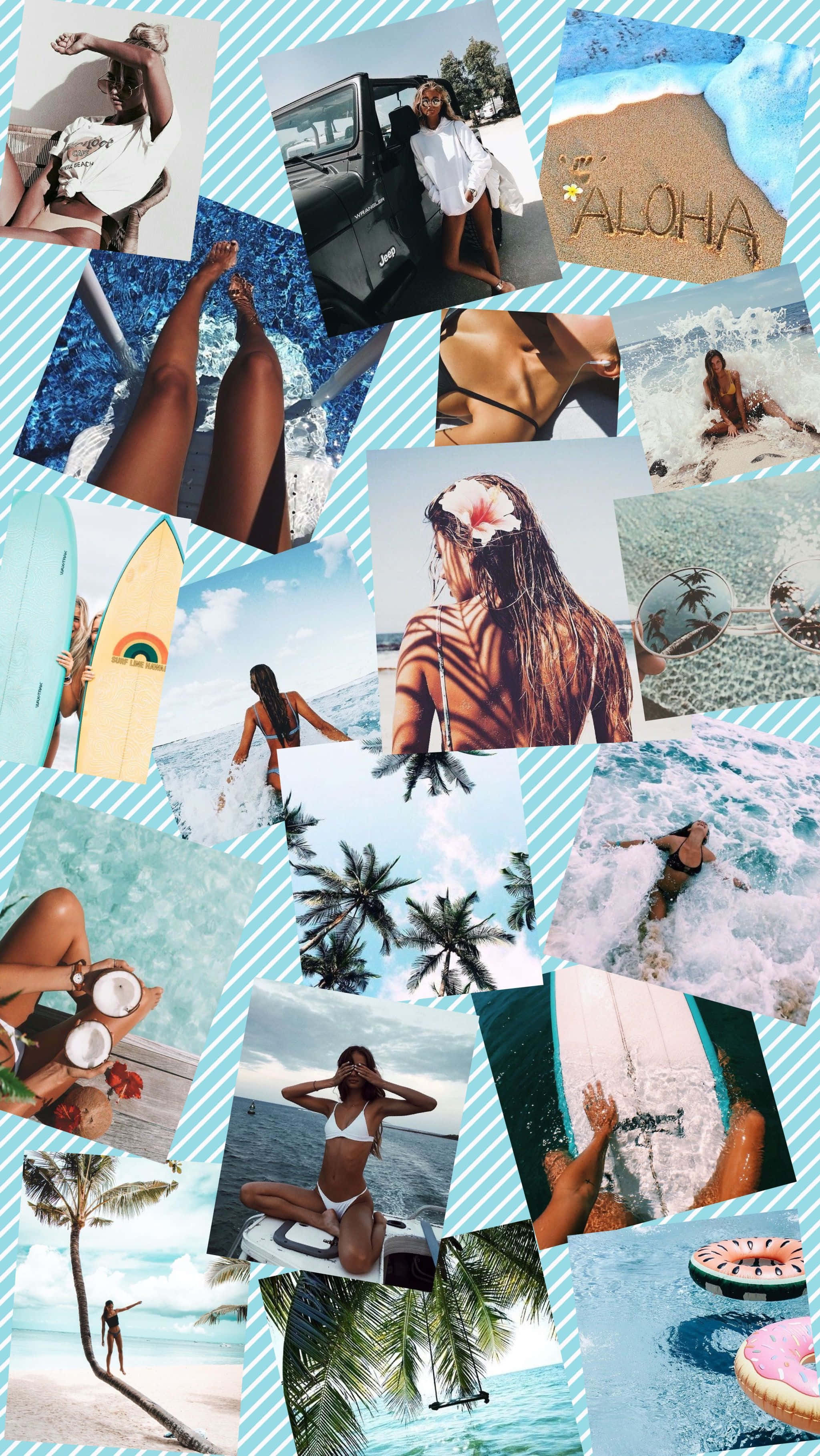 Beach Collage, tropical beach, surfing, 2K Phone Wallpaper