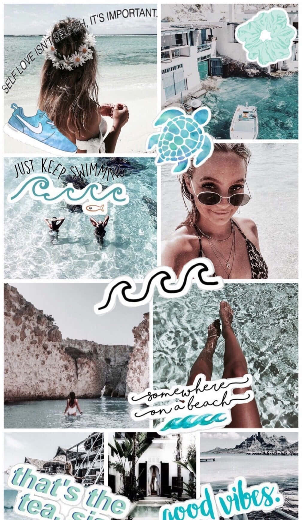 beach collage, turquoise waters, pastel aesthetic, HD Phone Wallpaper