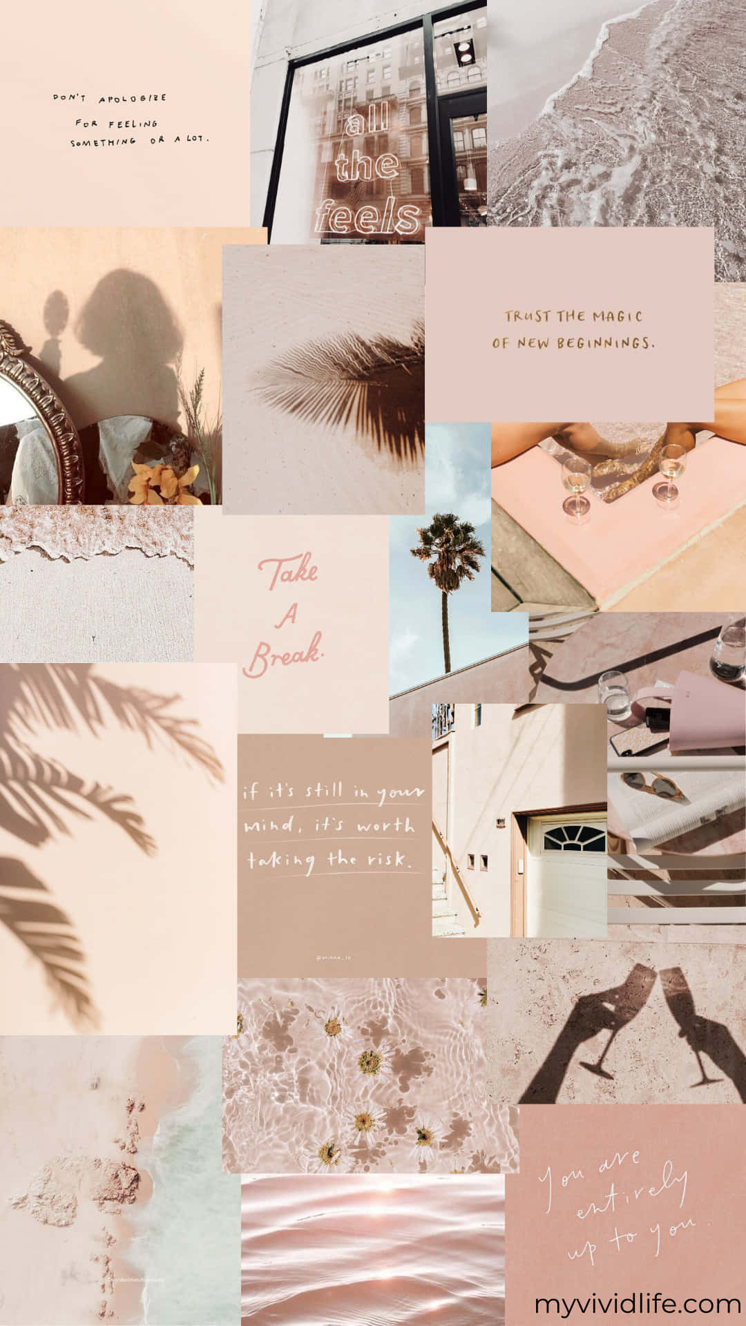 pastel, beach waves, palm shadows, Full HD Phone Wallpaper
