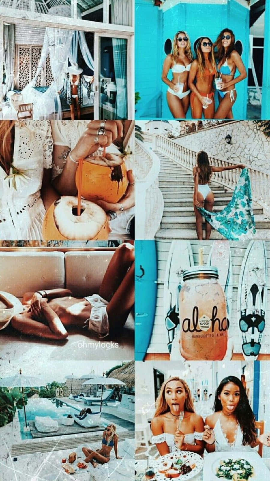 beach collage, tropical beach scenes, women enjoying coconuts, HD Phone Wallpaper
