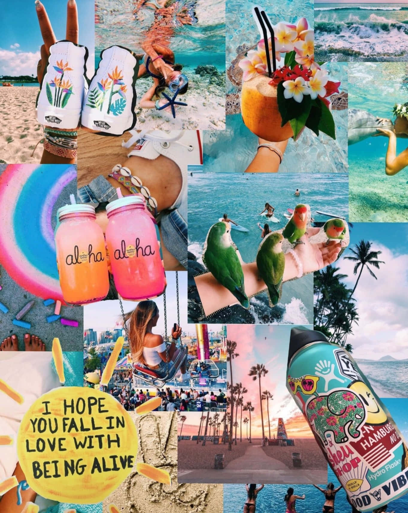 beach scenes, parrots, cocktails, HD Phone Wallpaper