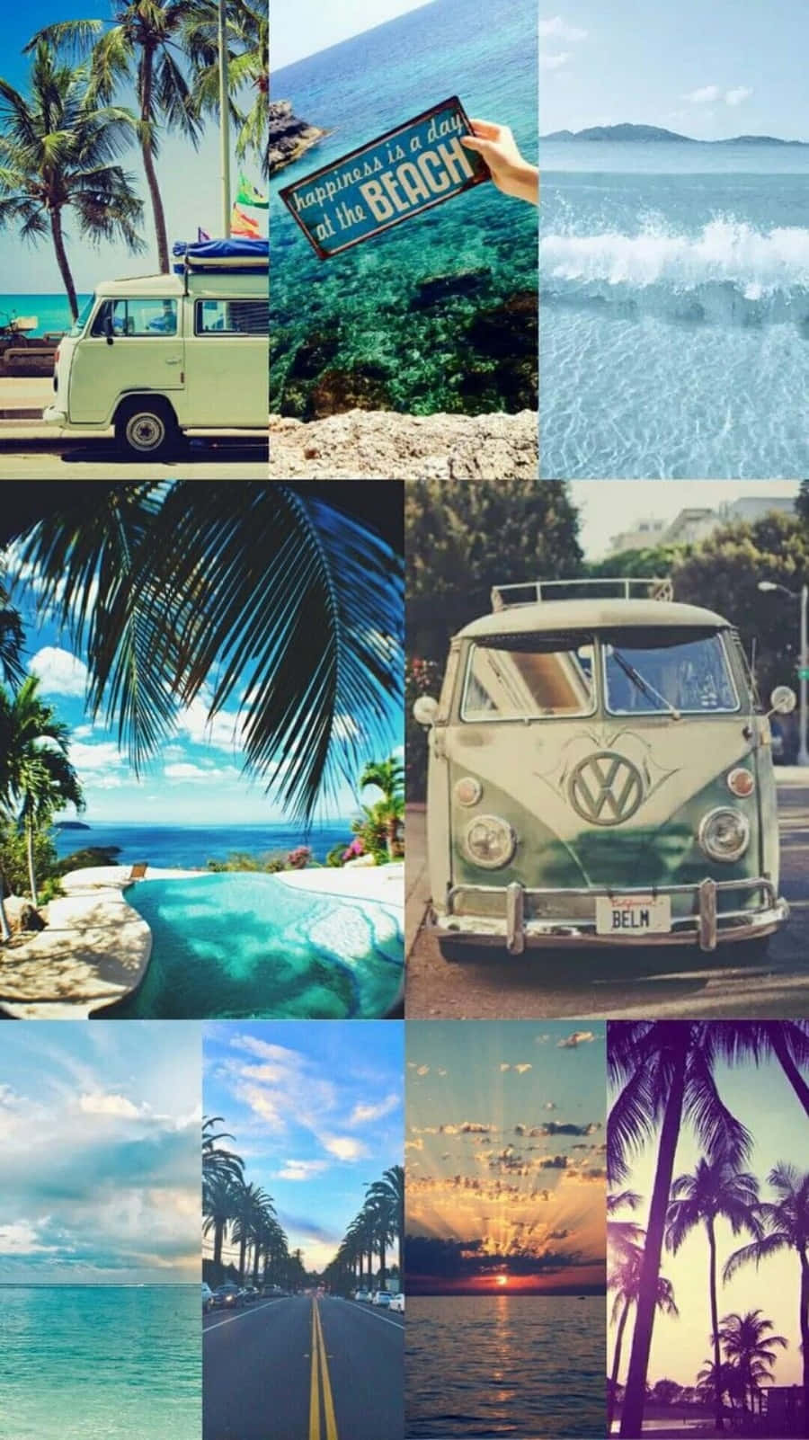 tropical beach scenes, vintage vans, palm trees, HD Phone Wallpaper