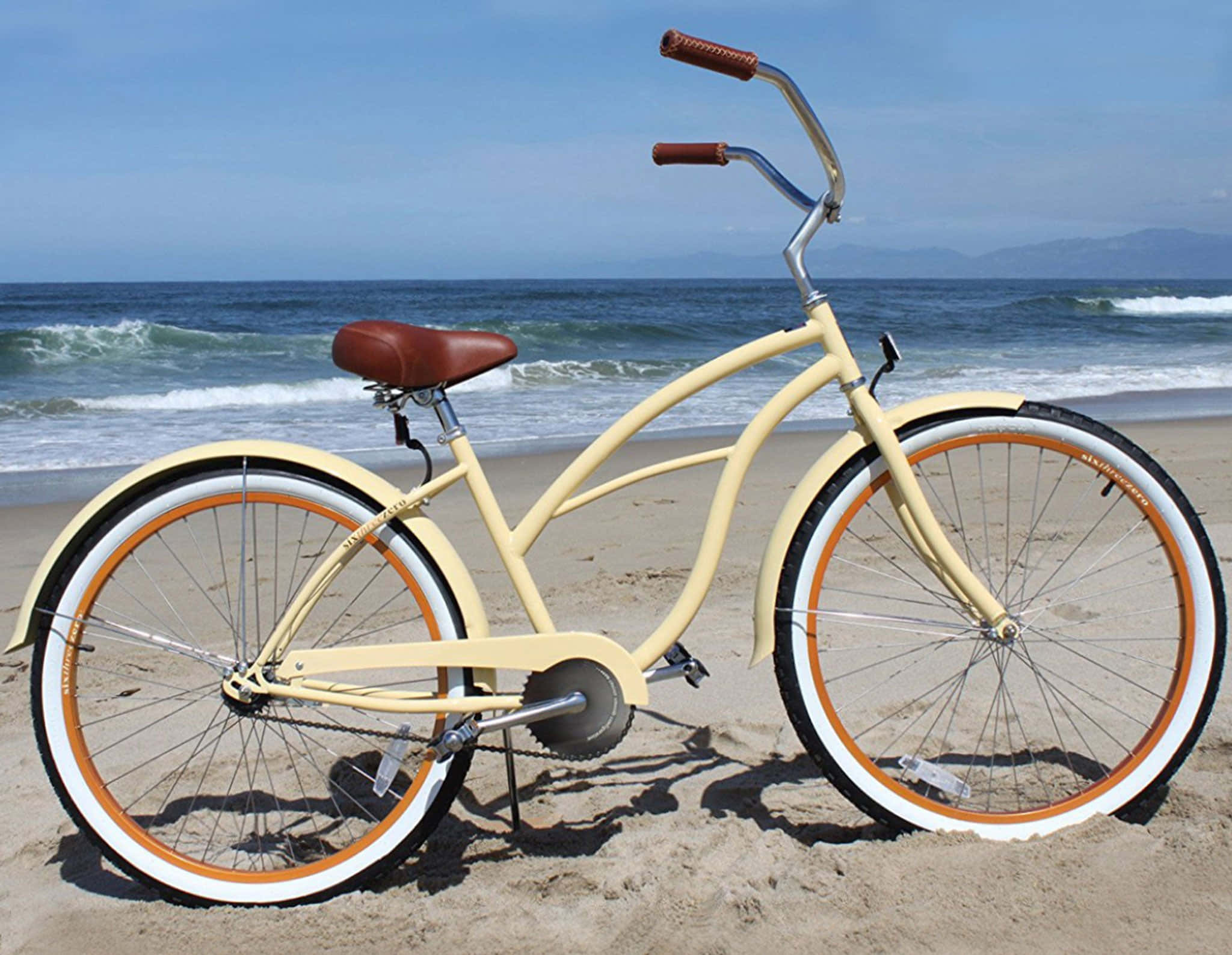 beach cruiser, creamy yellow, brown leather seat, Full HD Desktop Wallpaper