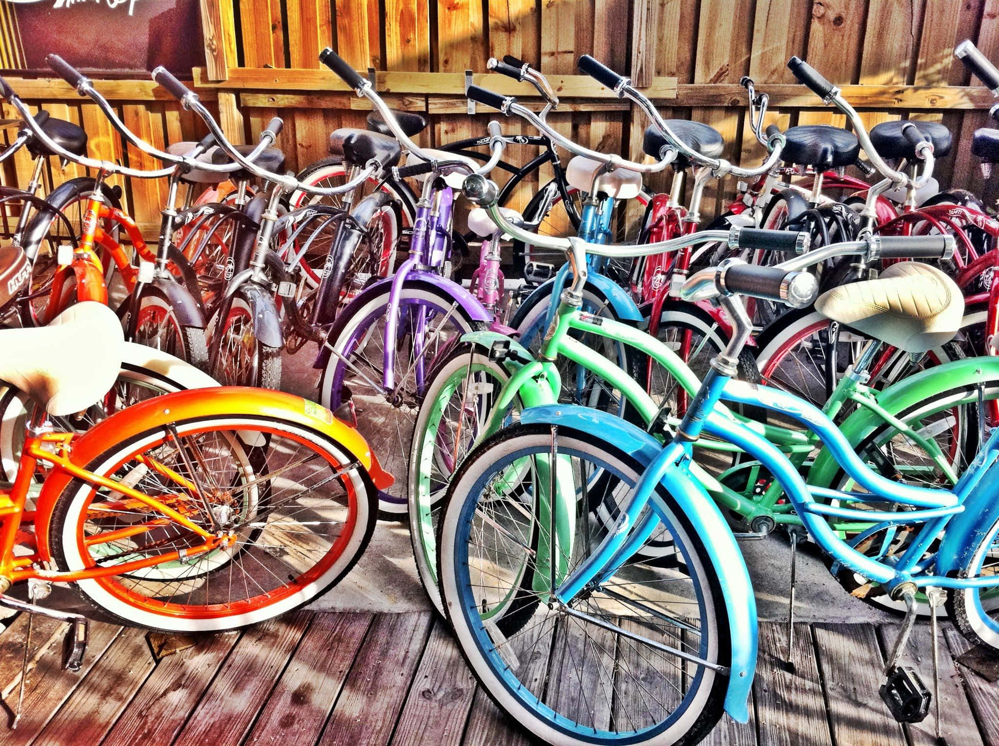 Beach Cruiser, vintage bicycles, rainbow hues, Full HD Desktop Wallpaper