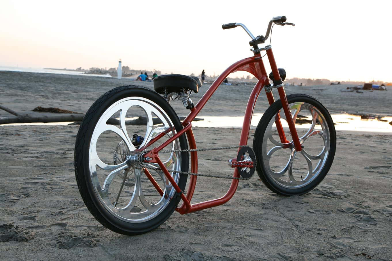 beach cruiser, red, chrome wheels, HD Desktop Wallpaper