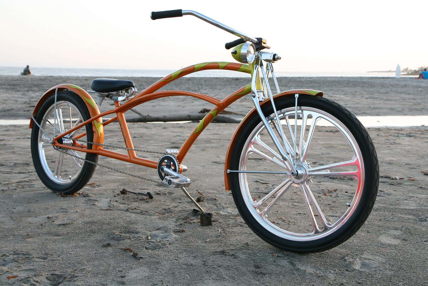 beach cruiser, vibrant orange, chrome wheels, HD Desktop Wallpaper