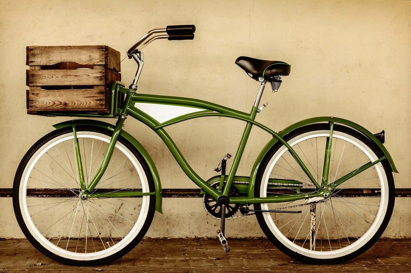 beach cruiser, vintage green bicycle, white-wall tires, HD Desktop Wallpaper