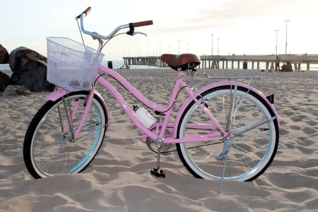 beach cruiser, pink, wire basket, HD Desktop Wallpaper