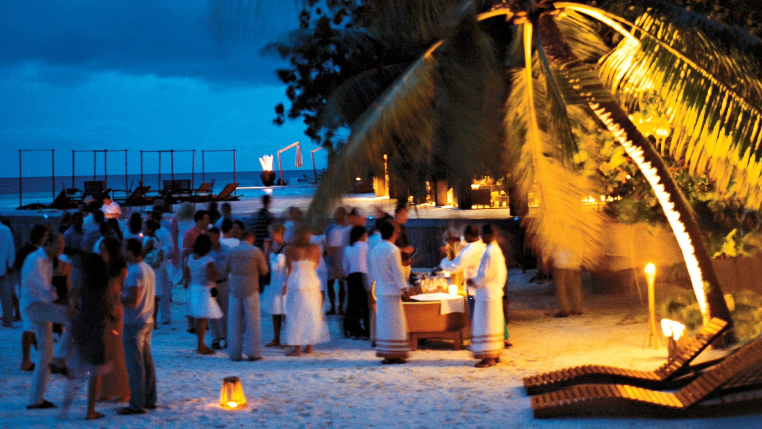 Beach Party, glowing lanterns, palm trees, 2K Desktop Wallpaper