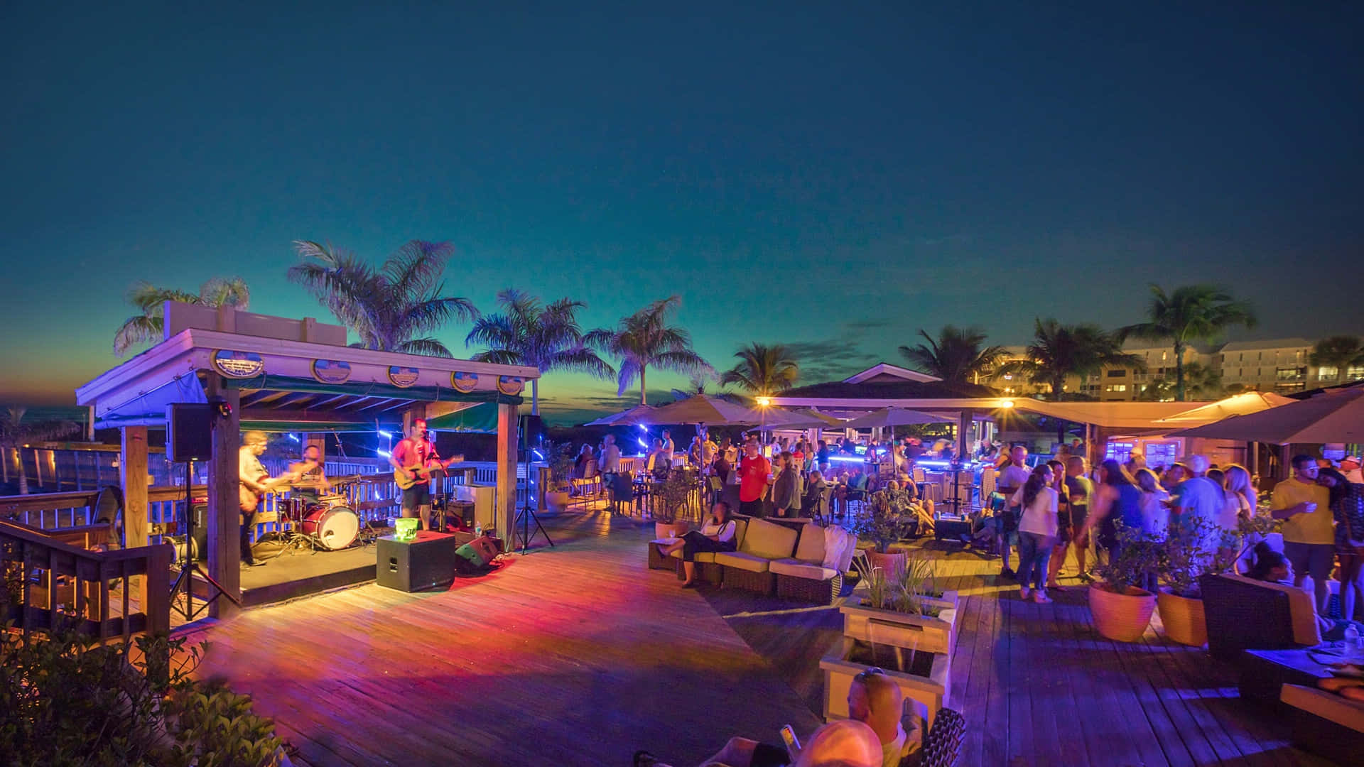 Beach Party, rooftop bar, dusk, Full HD Desktop Wallpaper