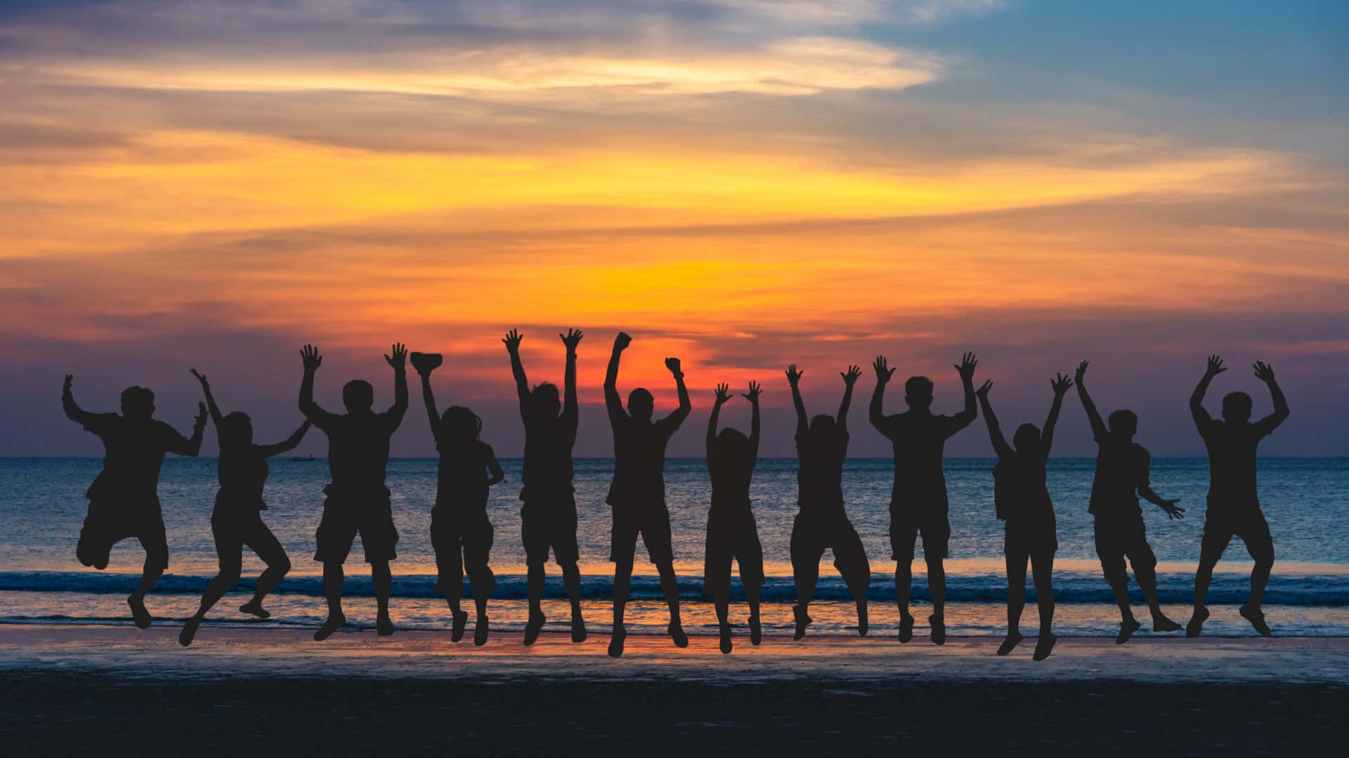 Beach Party, Golden Hour, sunset, Full HD Desktop Wallpaper