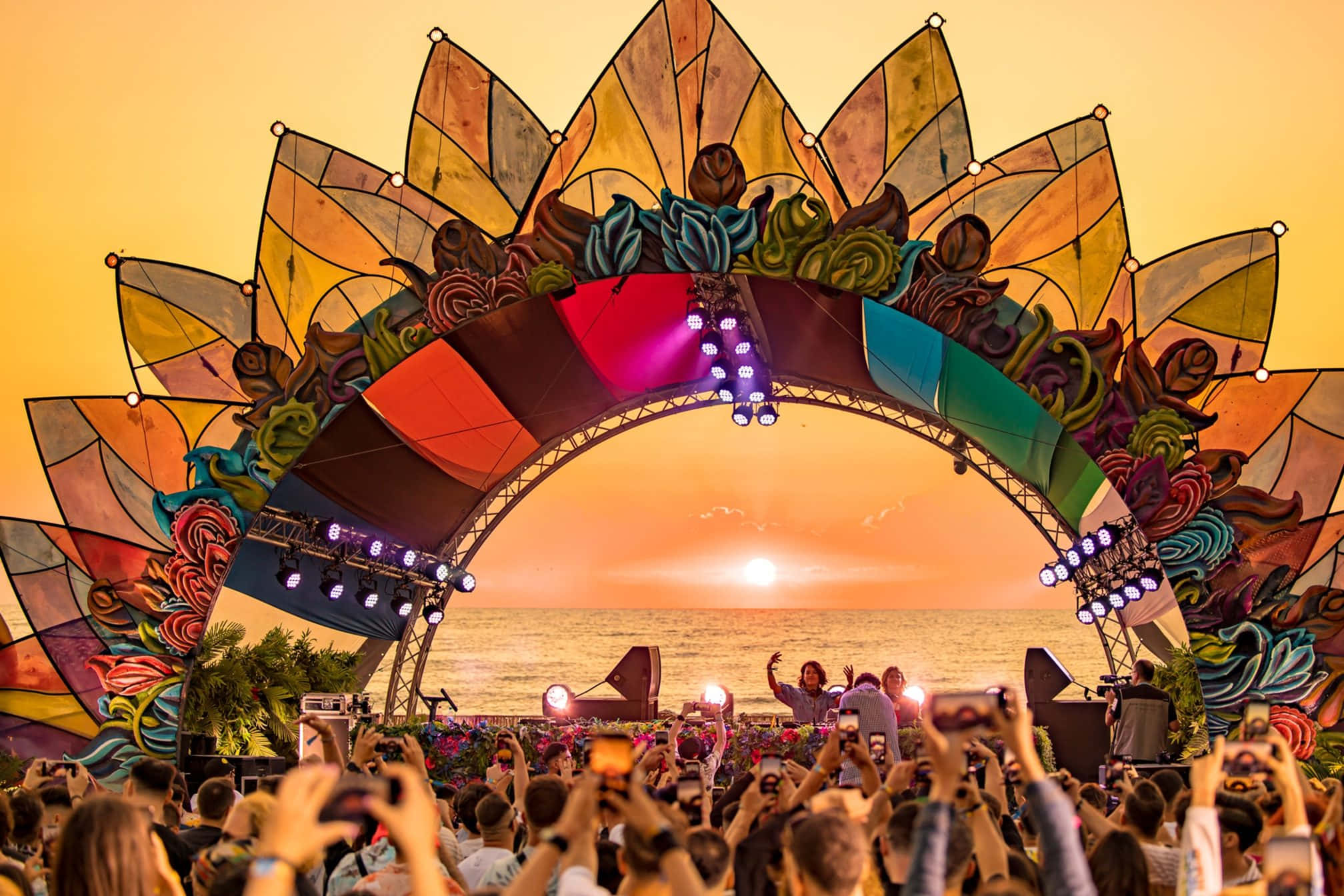 Beach Party 2016, sunset, colorful stained-glass arch, Full HD Desktop Wallpaper