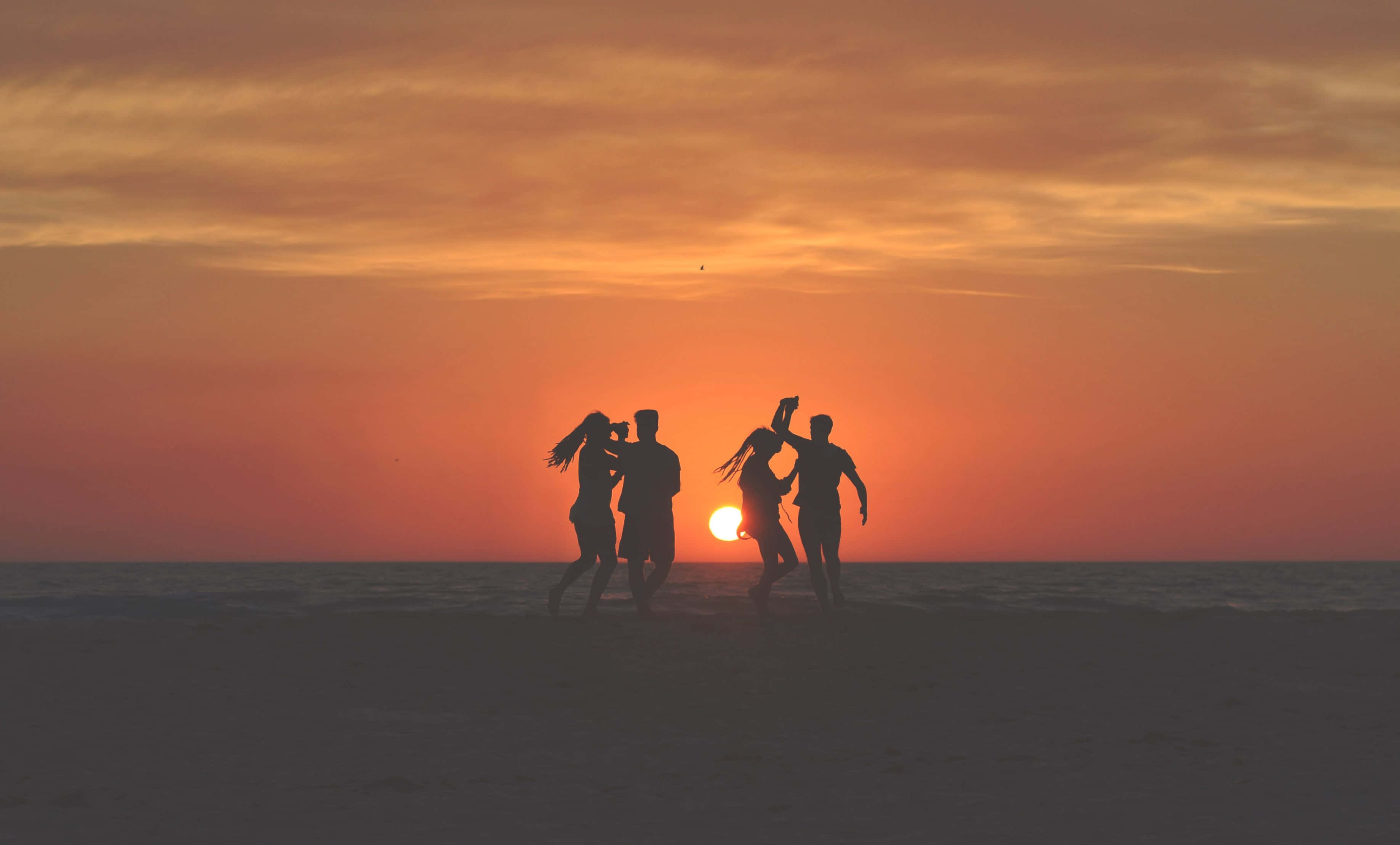 Beach Dance Party, sun set, fiery orange, 2K Desktop Wallpaper