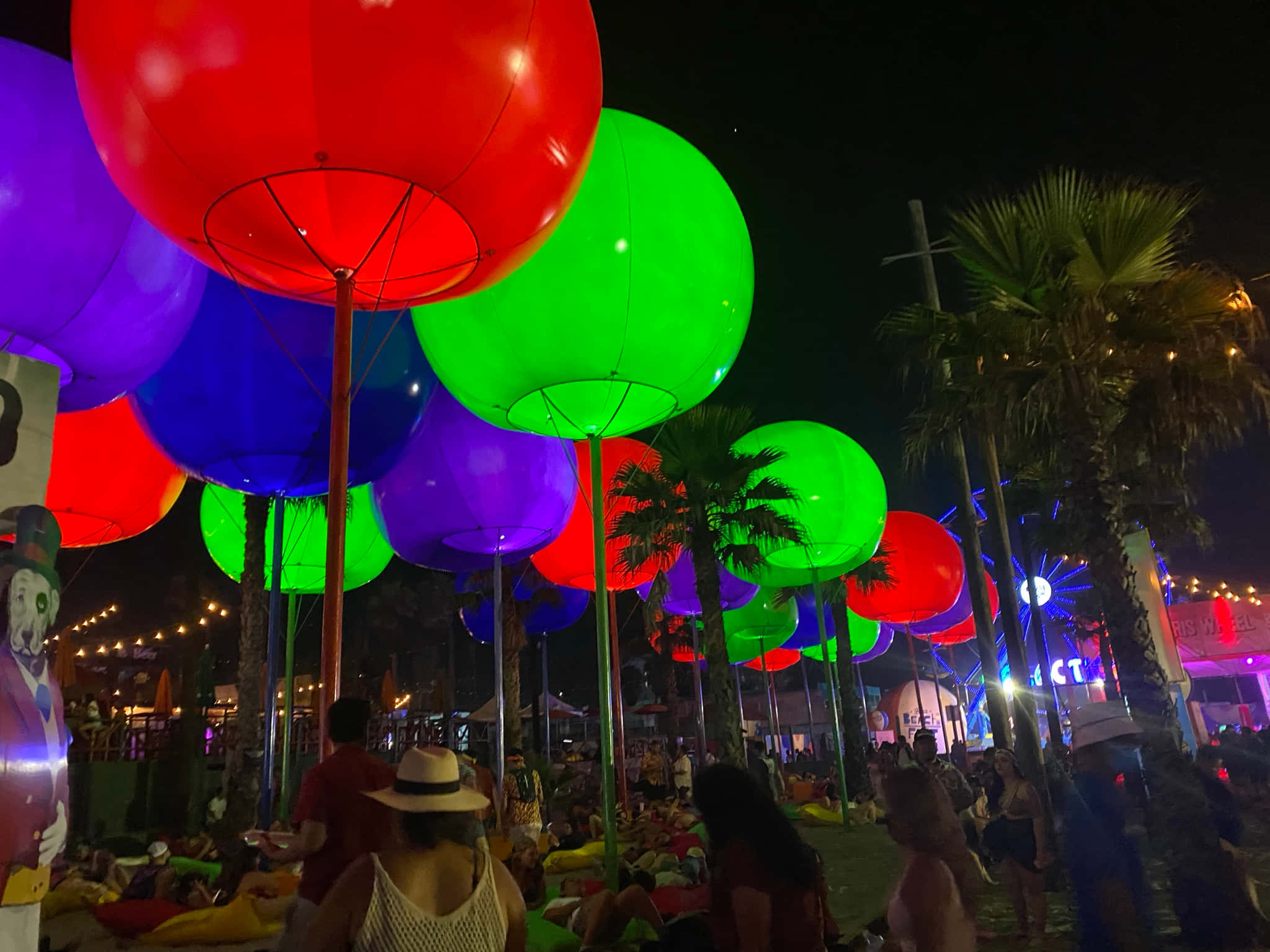 Beach Dance Party, nighttime festival, palm trees, Full HD Desktop Wallpaper