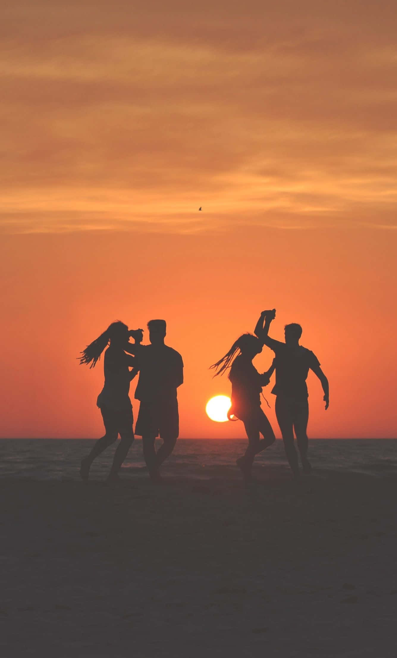 beach dance party, sunset, fiery orange, Full HD Phone Wallpaper