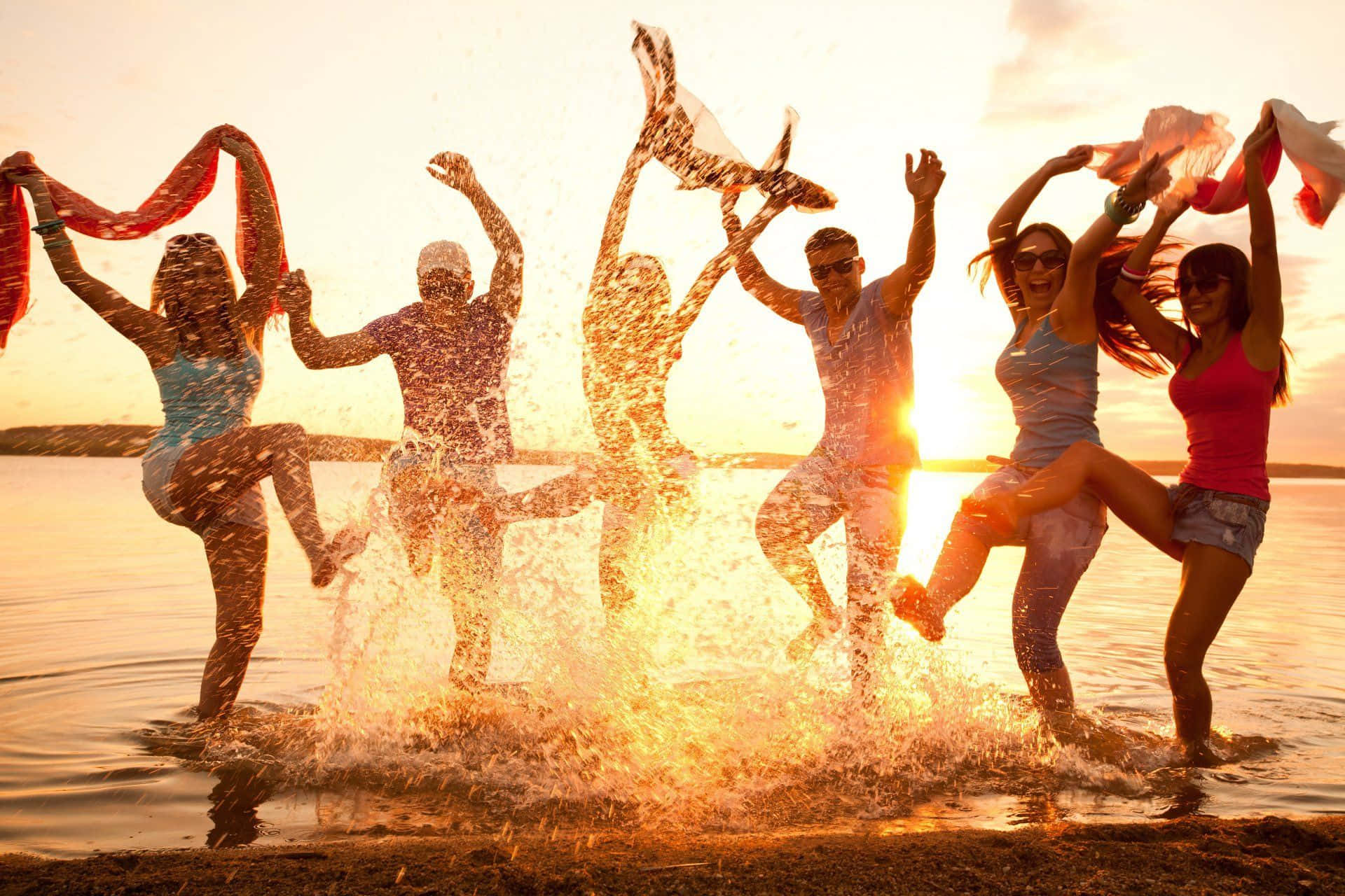 sunset, beach, dance party, Full HD Desktop Wallpaper