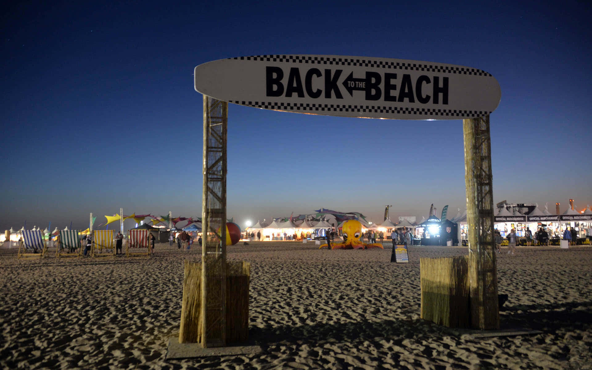BACK TO THE BEACH, twilight, festival tents, Full HD Desktop Wallpaper