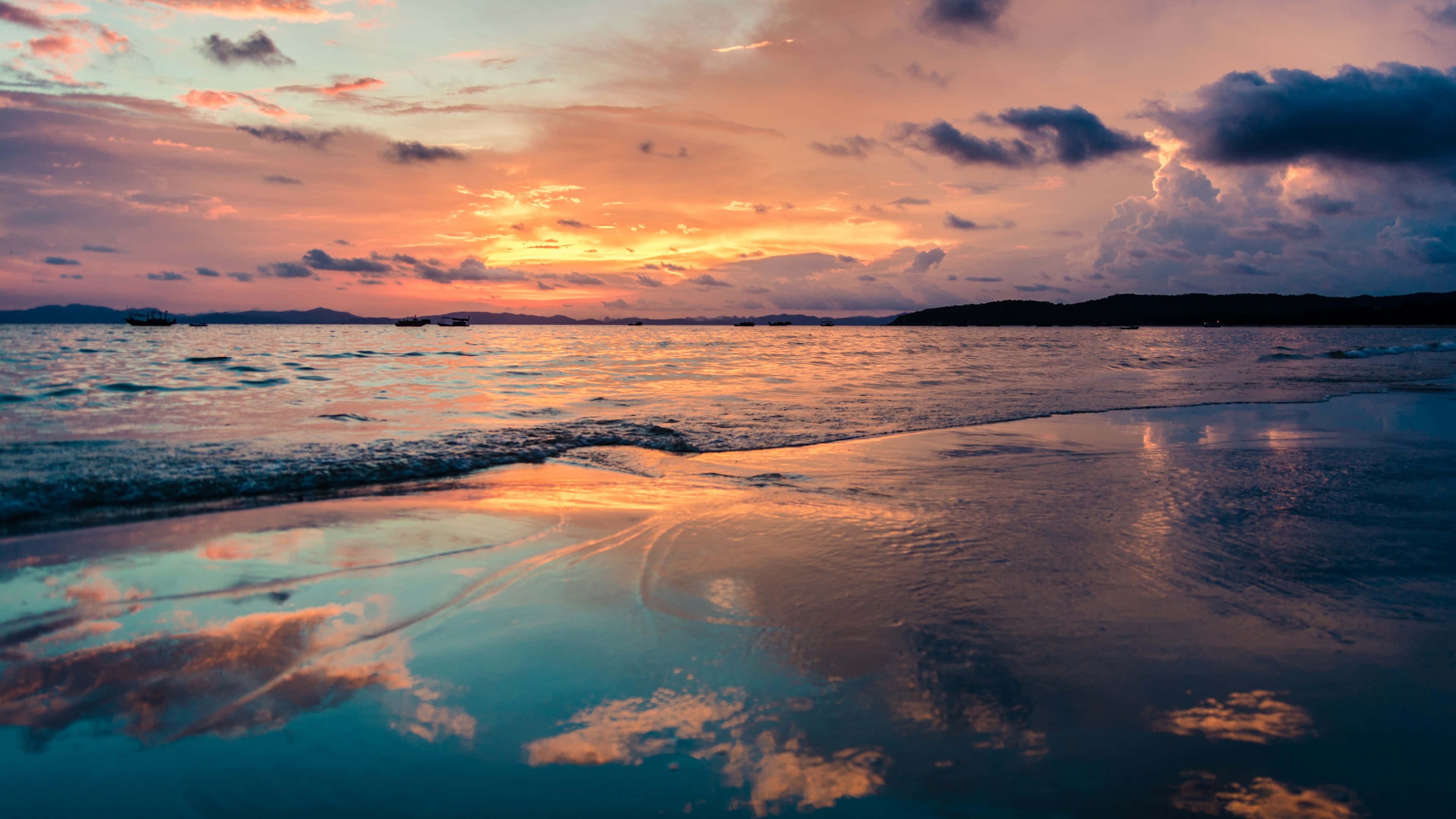Sunset, fiery orange, purple hues, 4K Desktop Wallpaper