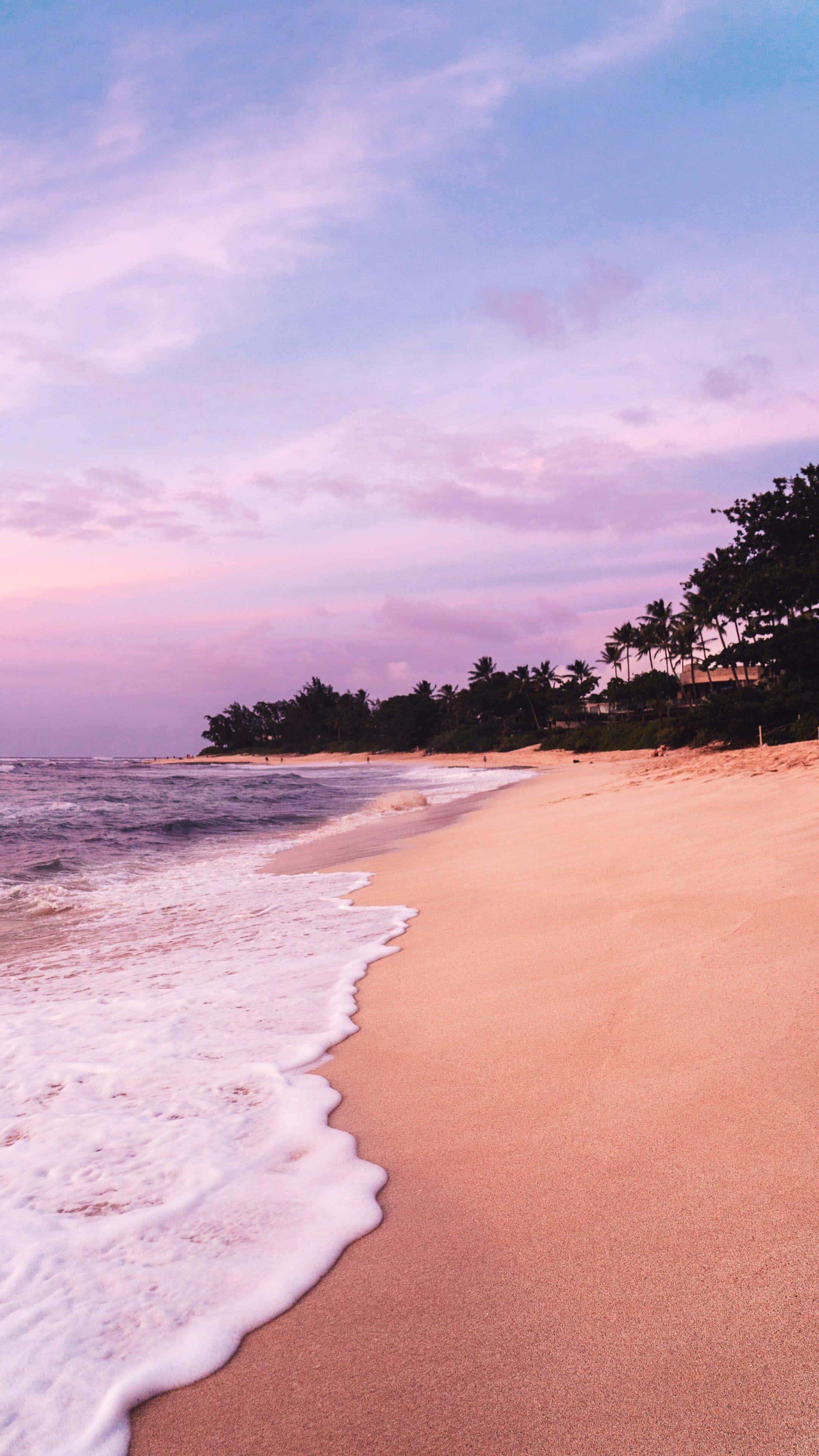 preppy beach sunset serenity, soft pink and purple sunset hues, tranquil beach, 4K Phone Wallpaper
