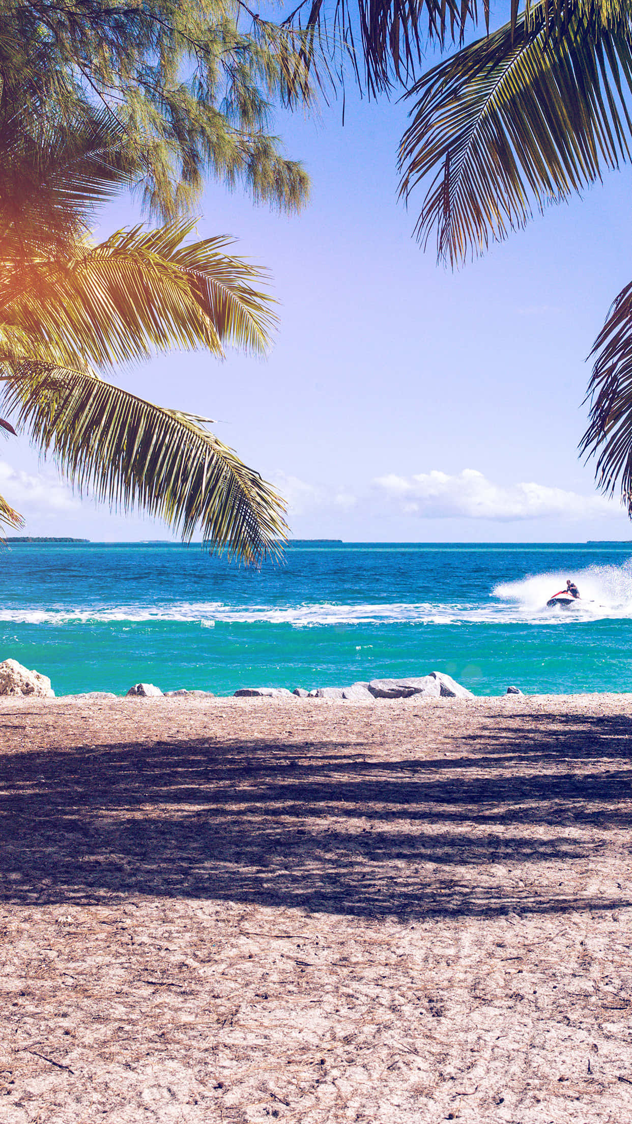 beach holiday, jet ski, turquoise waters, Full HD Phone Wallpaper