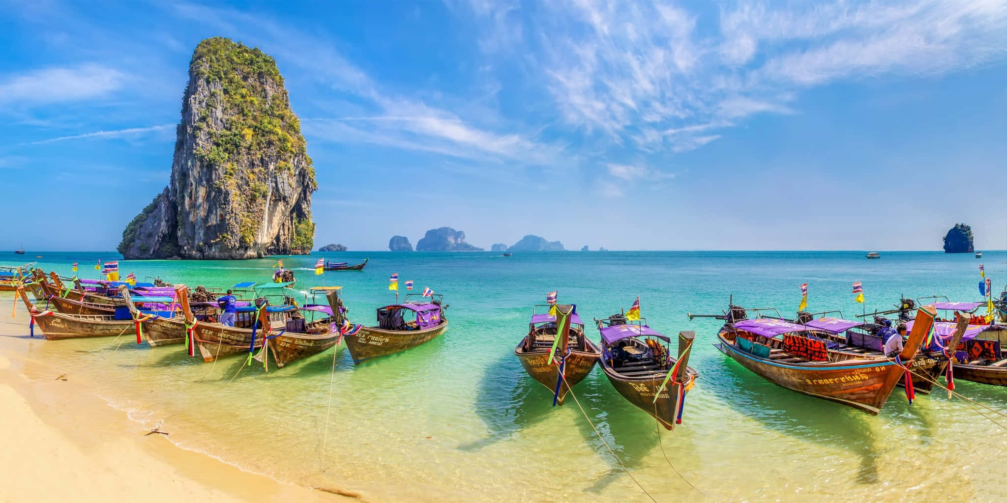golden beach, turquoise waters, towering limestone cliff, Full HD Desktop Wallpaper