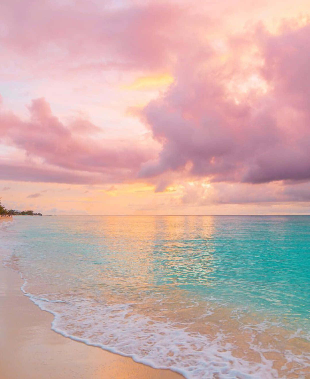 pastel sunset beachscape, pink clouds, turquoise waters, HD Phone Wallpaper