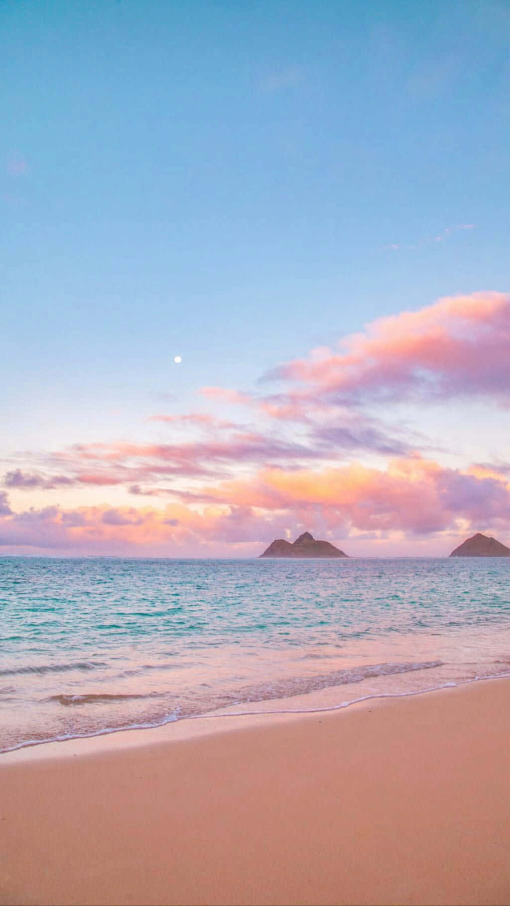 pastel sunset beachscape, pink sand beach, turquoise ocean, HD Phone Wallpaper
