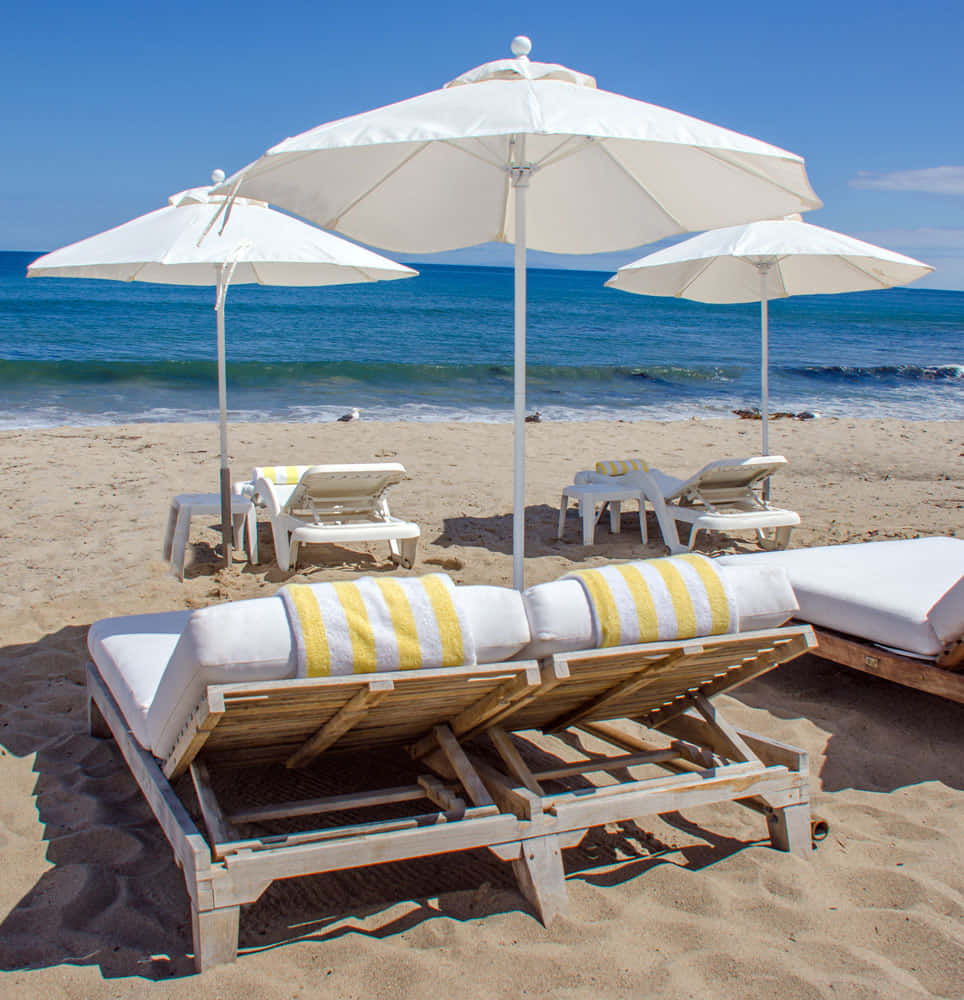 beach daybed, golden sand, turquoise ocean, SD Phone Wallpaper
