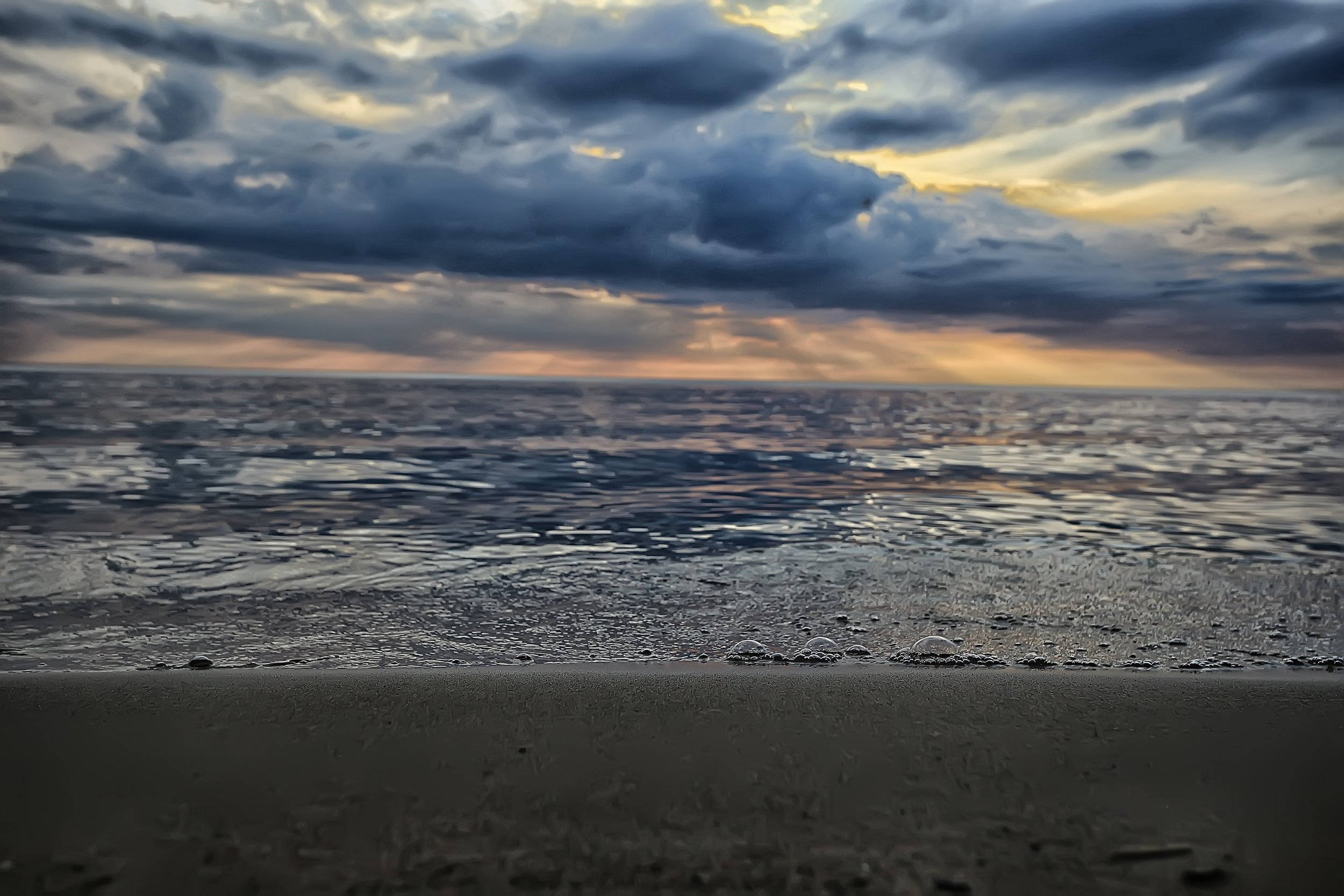 dusk, beach horizon, storm clouds, Full HD Desktop Wallpaper