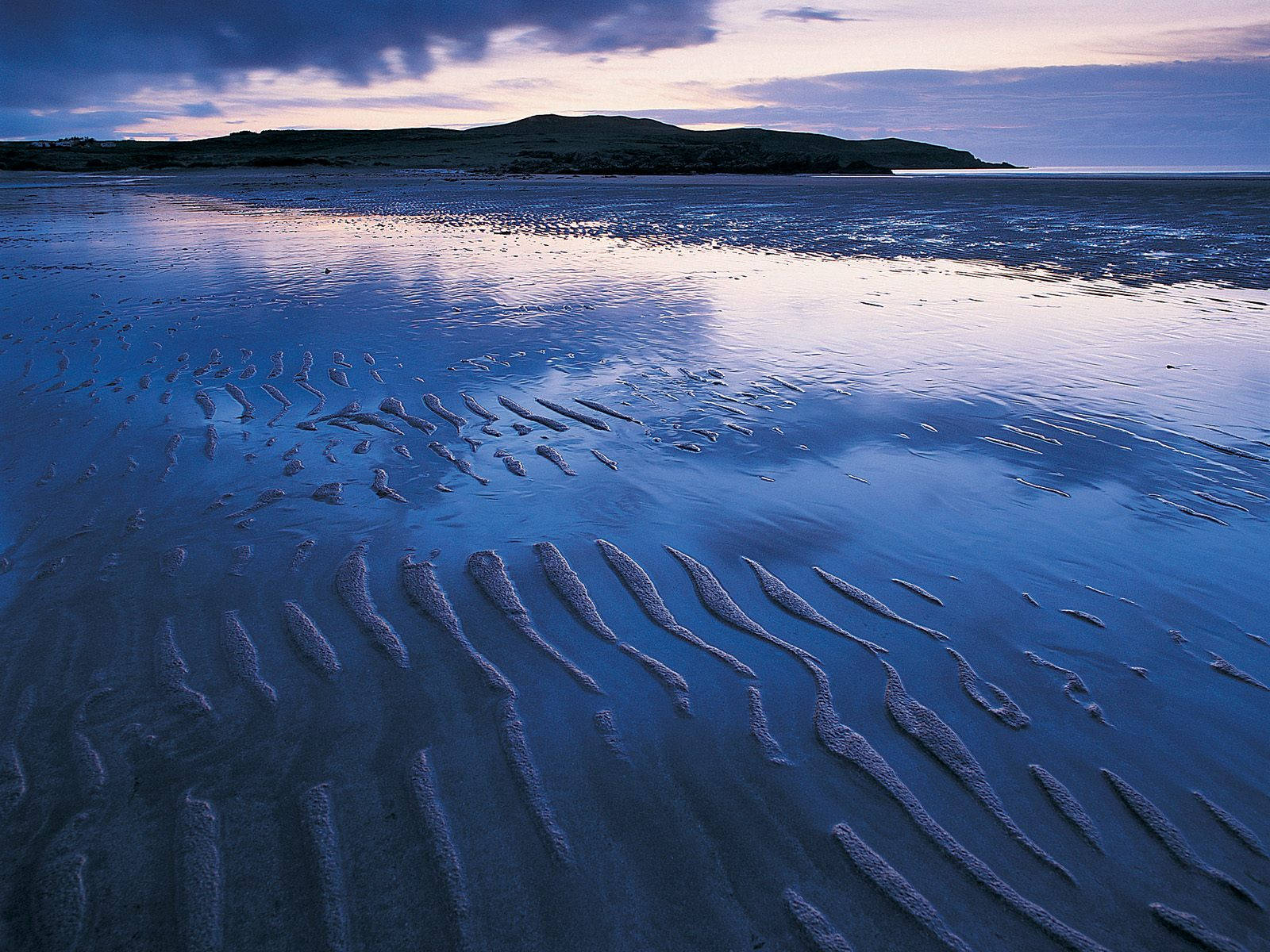 sand ripples, twilight sky, purple clouds, HD Desktop Wallpaper