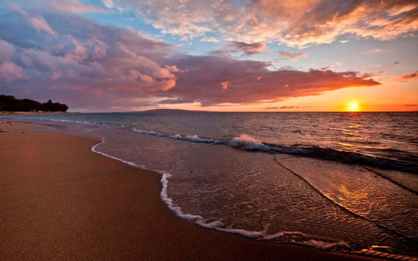 beach, sunset, golden sandy beach, HD Desktop Wallpaper
