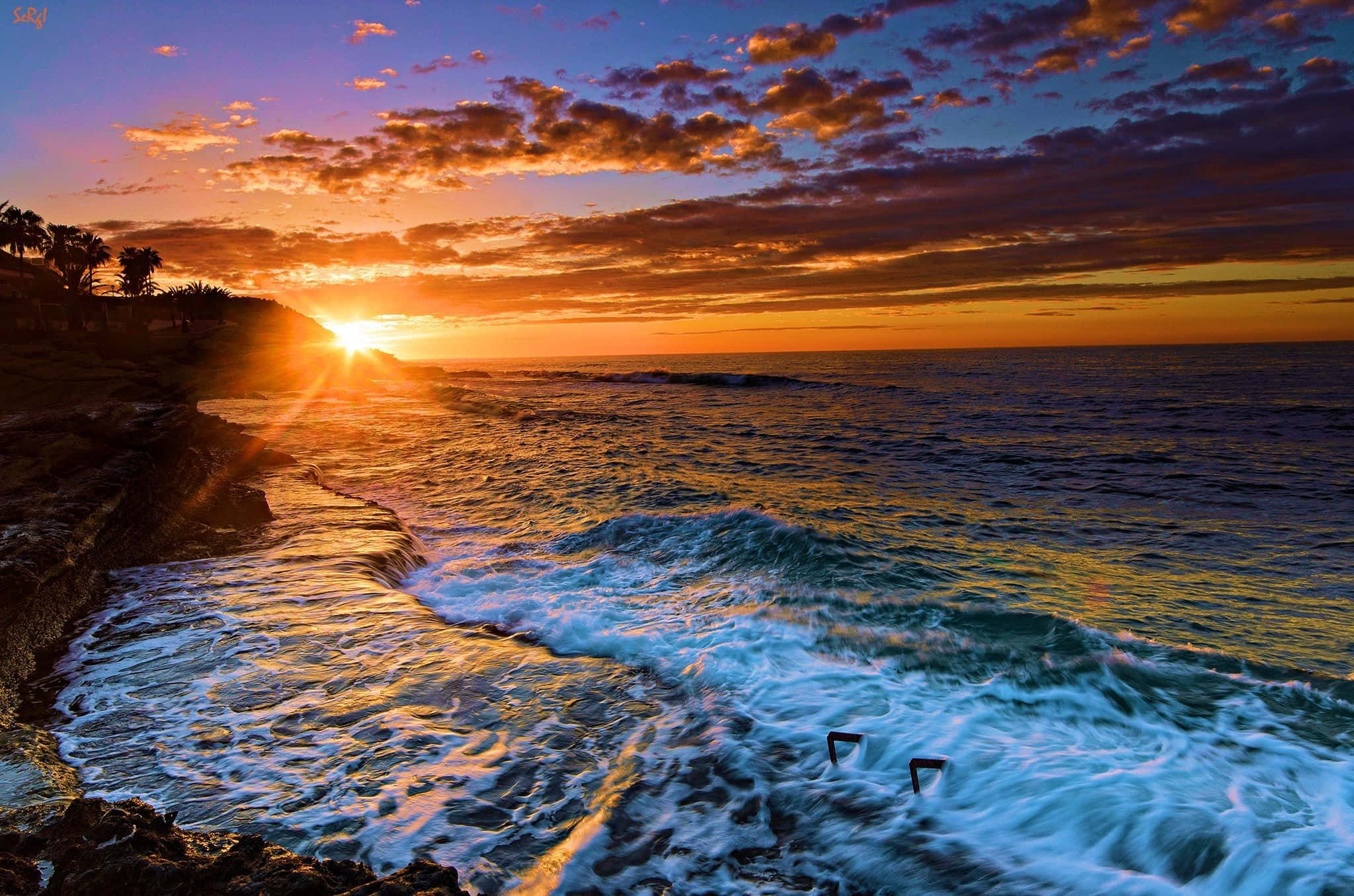 Beach Sunset Desktop, blue purple sky, sunset, Full HD Desktop Wallpaper