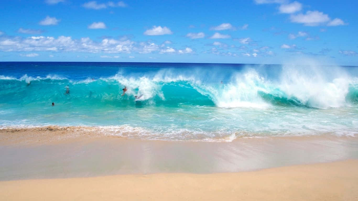 beach, turquoise ocean waves, golden sandy beach, HD Desktop Wallpaper
