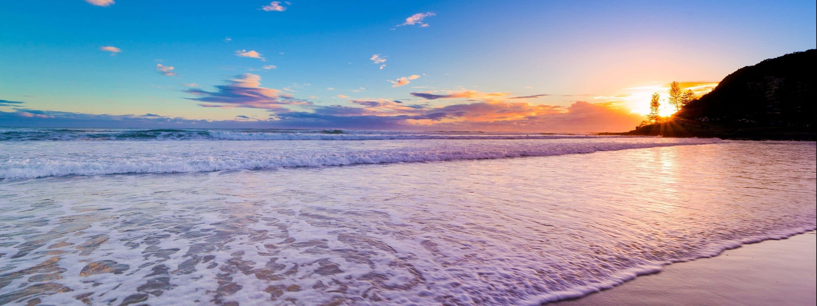 Sunset, ocean, sandy shore, 2K Desktop Wallpaper