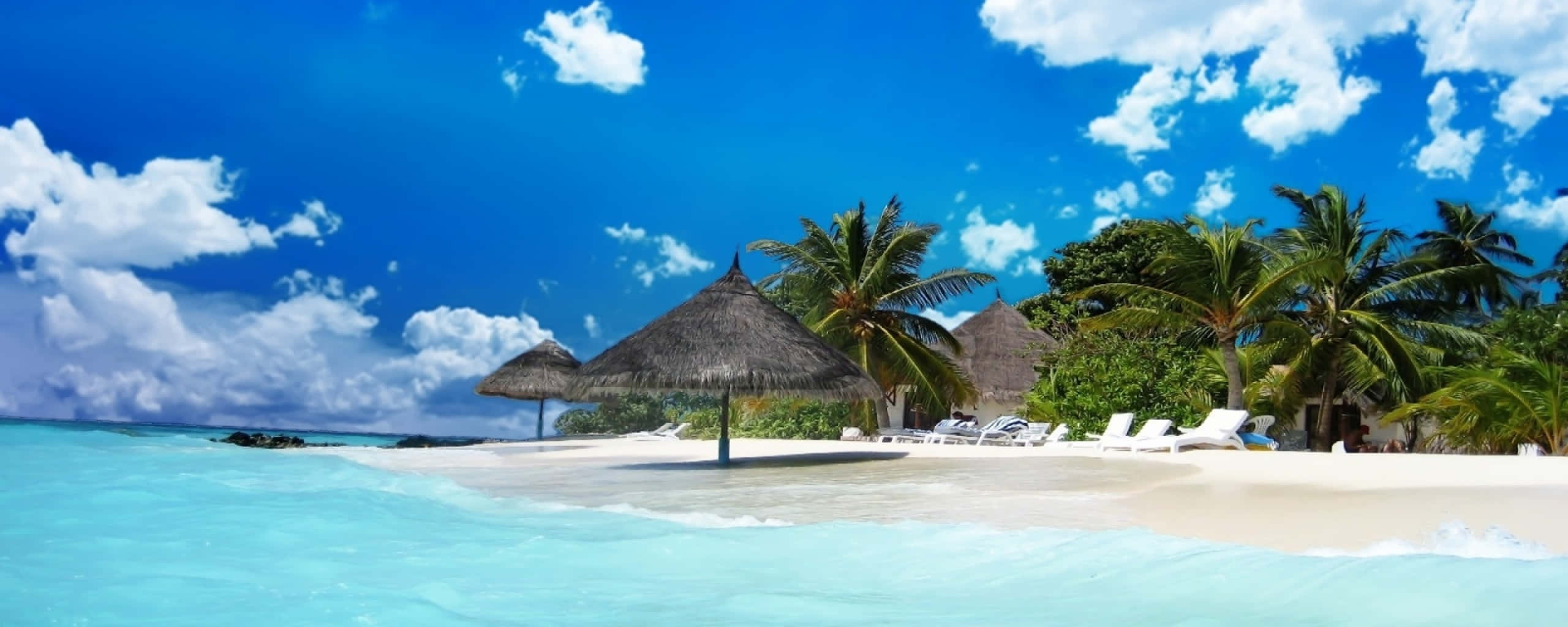 beach, turquoise waters, white sand, 2K Desktop Wallpaper