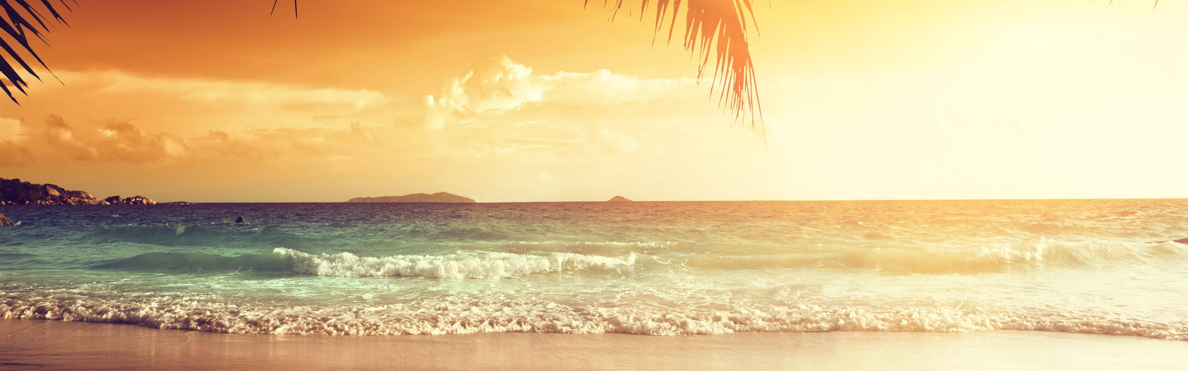 4K Dual Monitor, beach, sunset, 4K Desktop Wallpaper