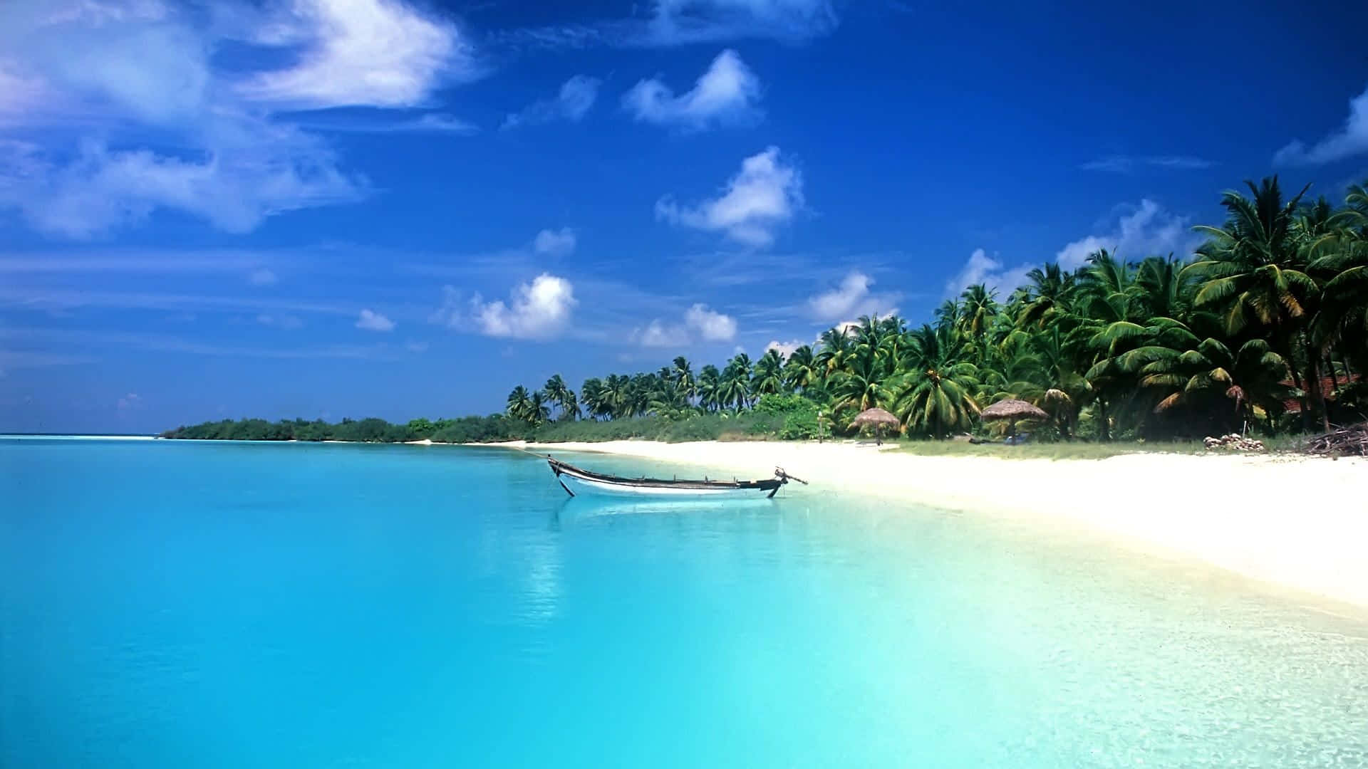 beach dual monitor, 1920 x 1080, wooden boat, Full HD Desktop Wallpaper