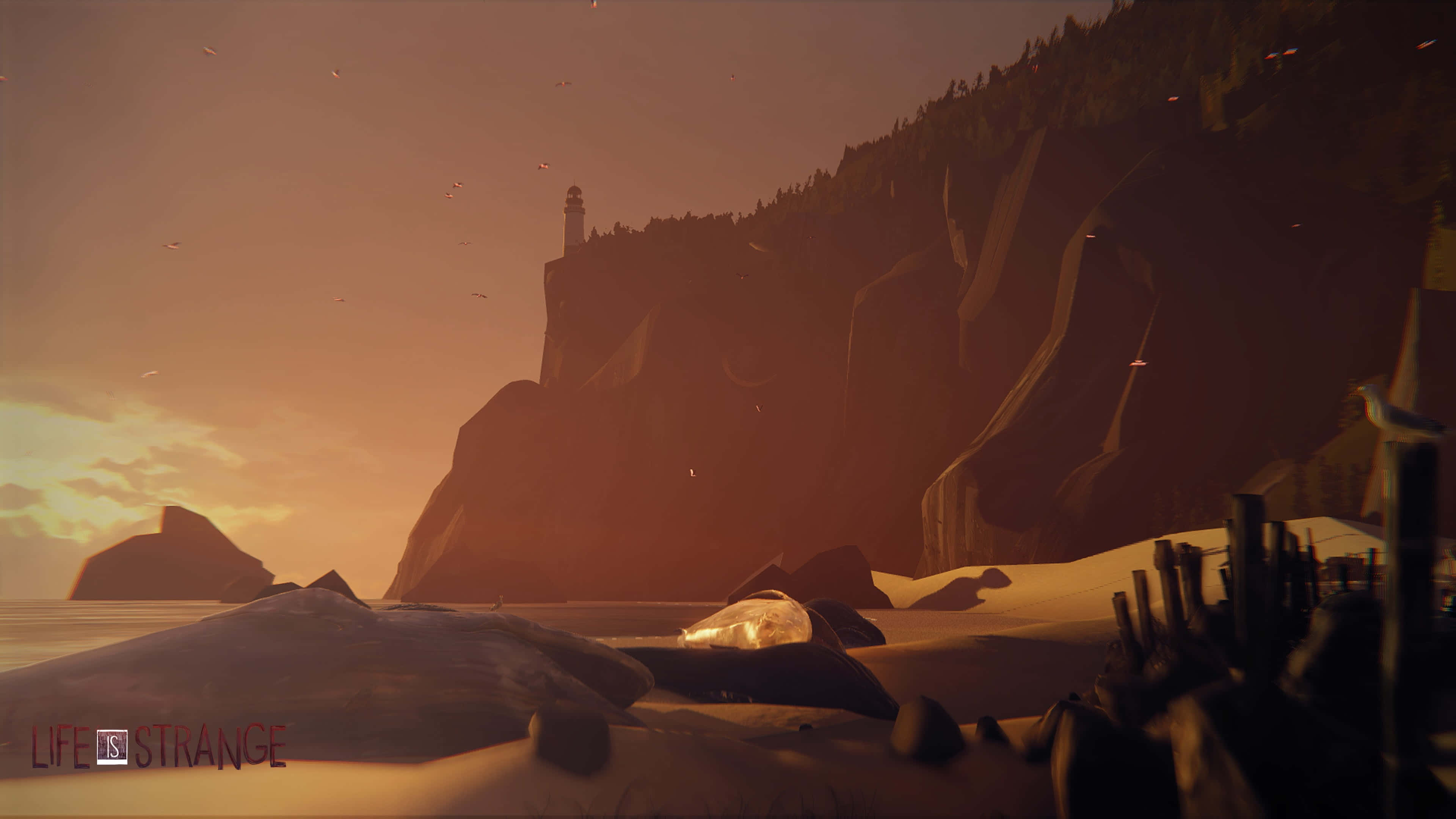 Beach Games, sunset, rocky coastline, 4K Desktop Wallpaper