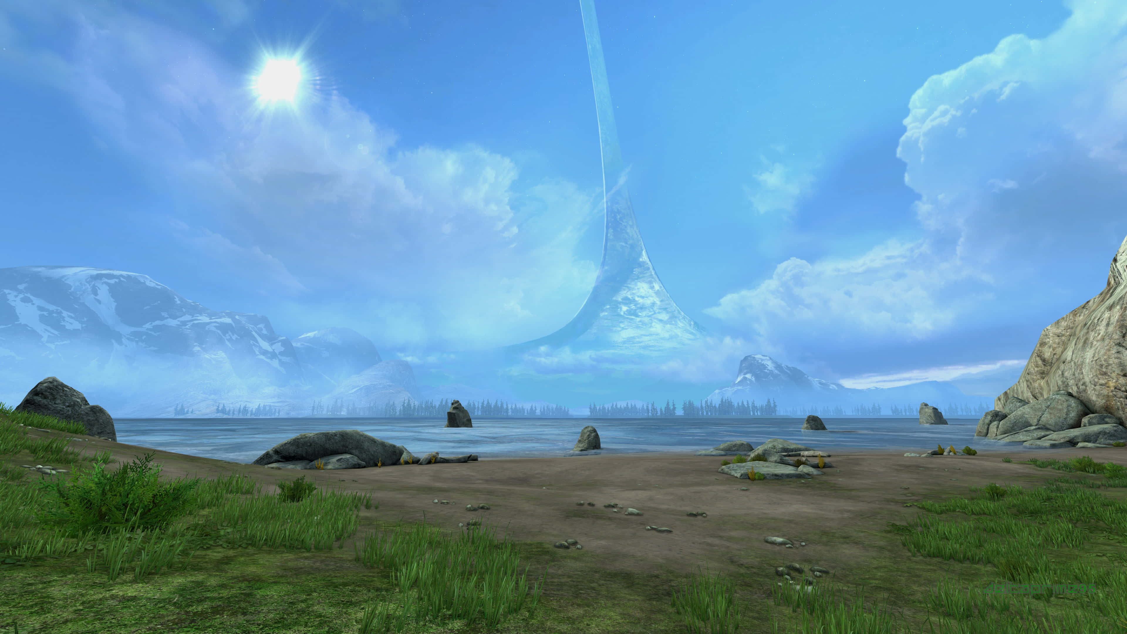 Beach Games, glowing archway, snow-capped mountains, 4K Desktop Wallpaper