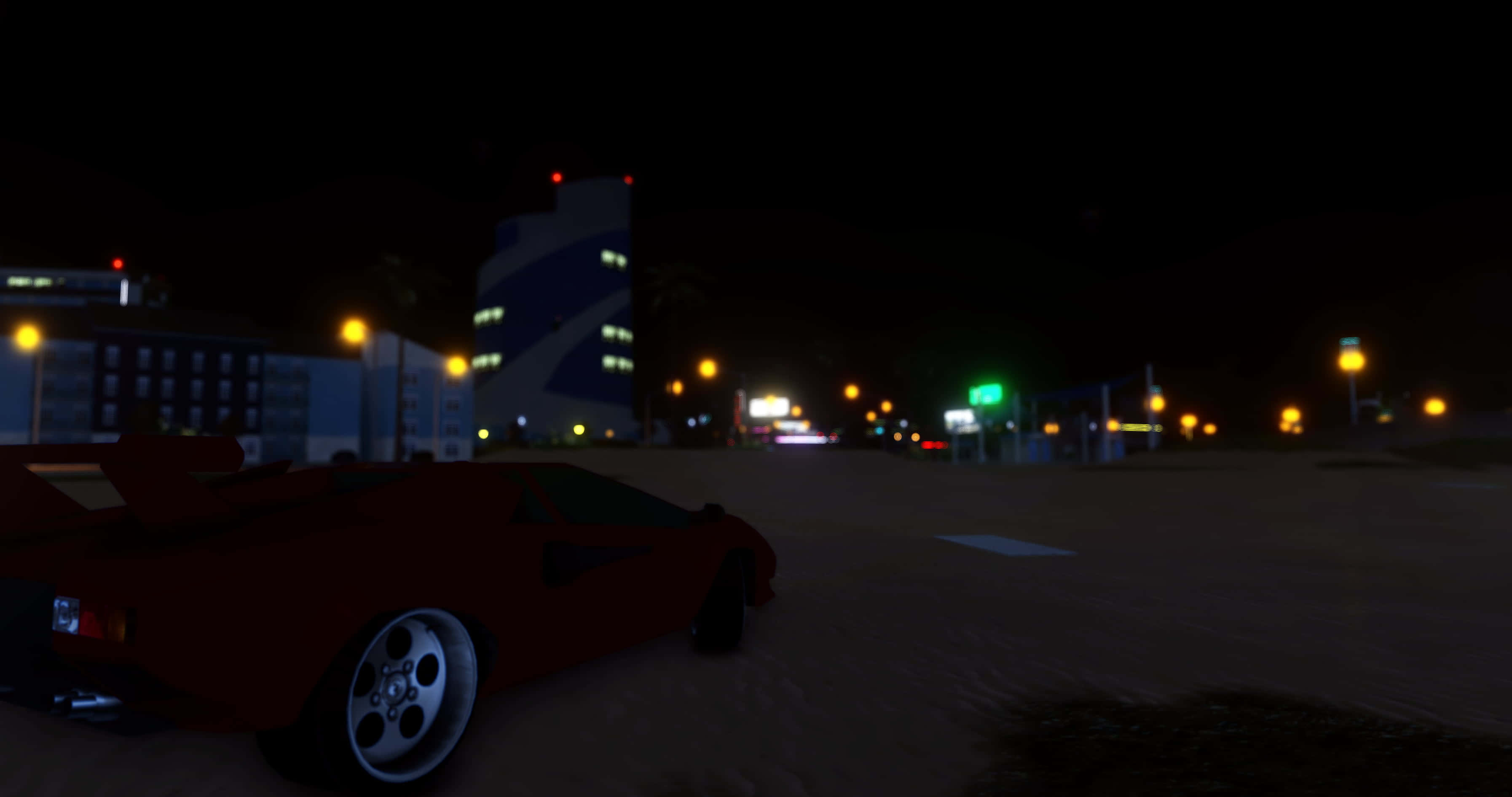 Beach Games, red sports car, night, 2K Desktop Wallpaper