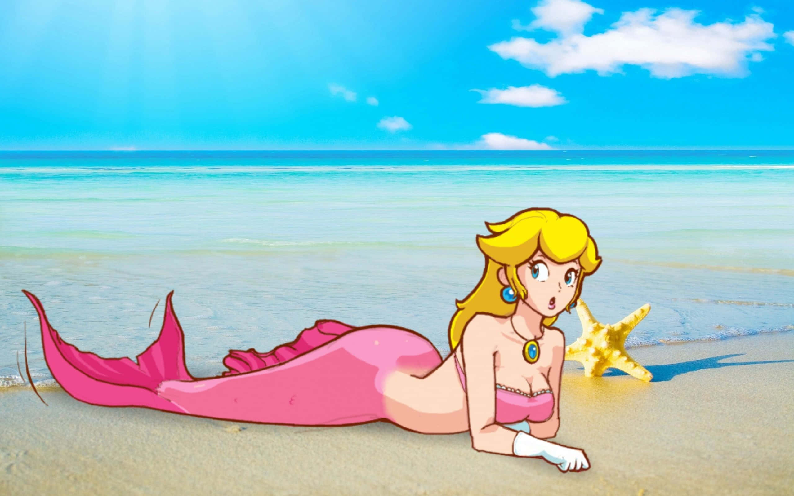 beach games, dusk, cartoon mermaid, 2K Desktop Wallpaper