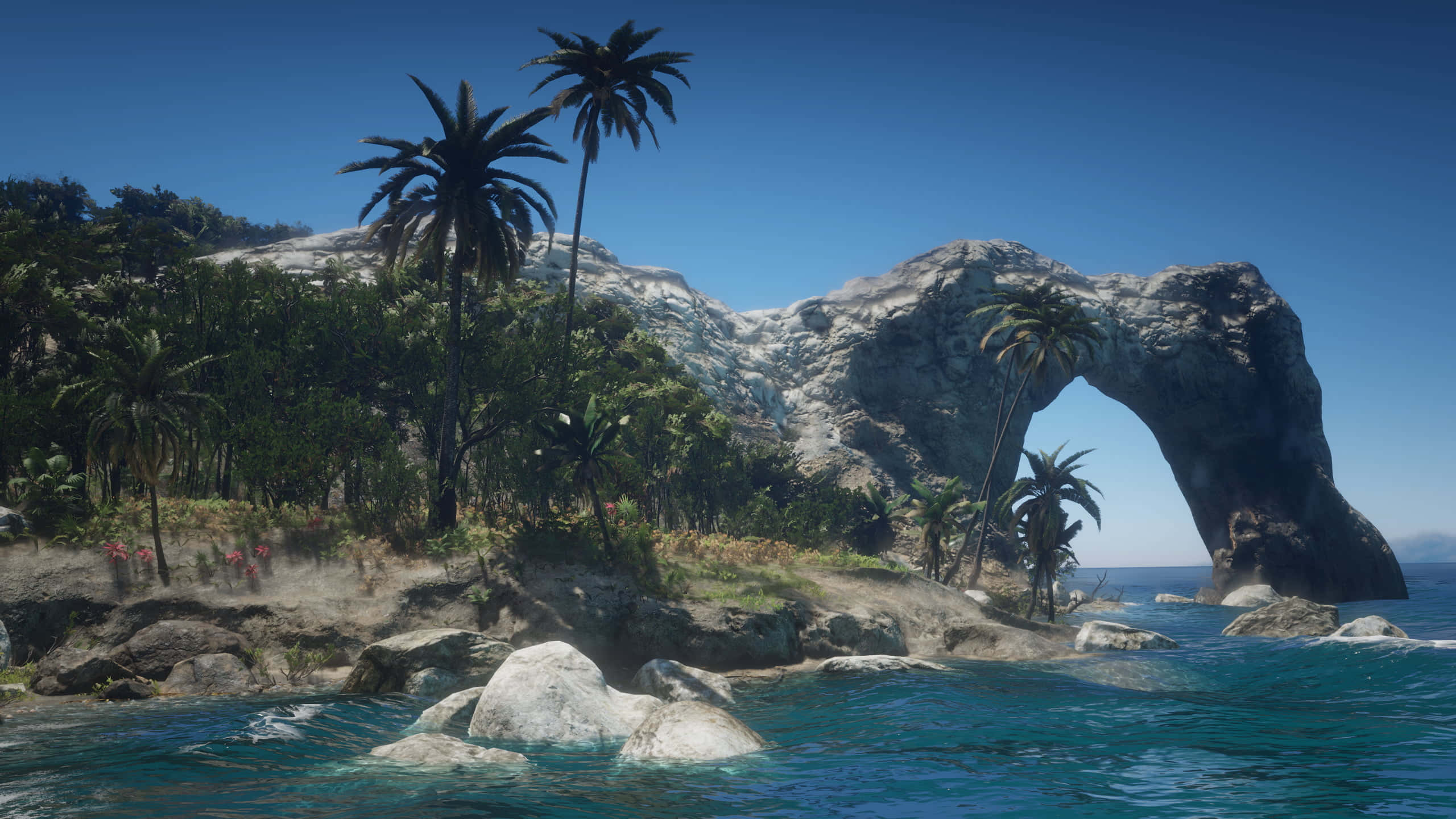 Beach Games, tropical island, natural rock arch, 2K Desktop Wallpaper