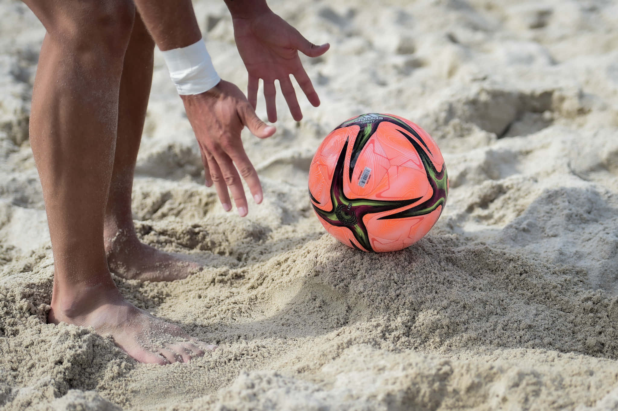 vibrant orange soccer ball, sunlit sand, beach, Full HD Desktop Wallpaper