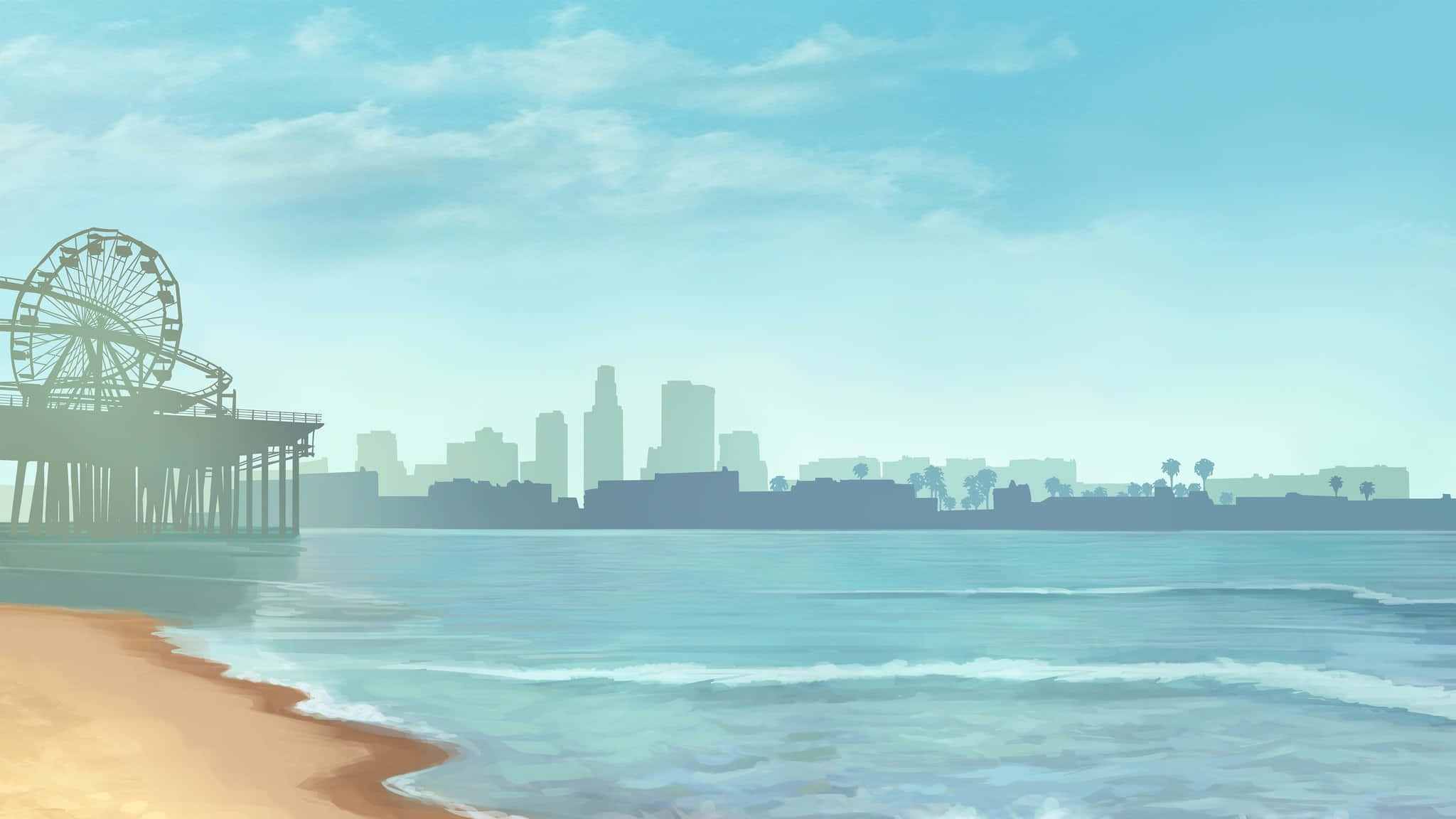 Beach Games, Ferris wheel, pier, Full HD Desktop Wallpaper