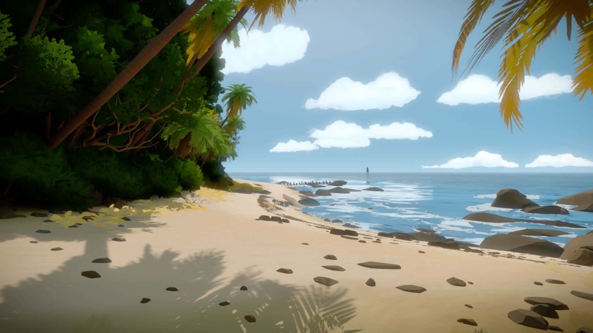 Beach Games, tropical beach, palm trees, Full HD Desktop Wallpaper