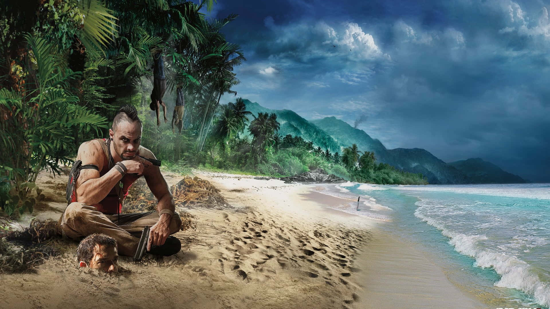 Beach Games, tropical beach, stormy skies, Full HD Desktop Wallpaper