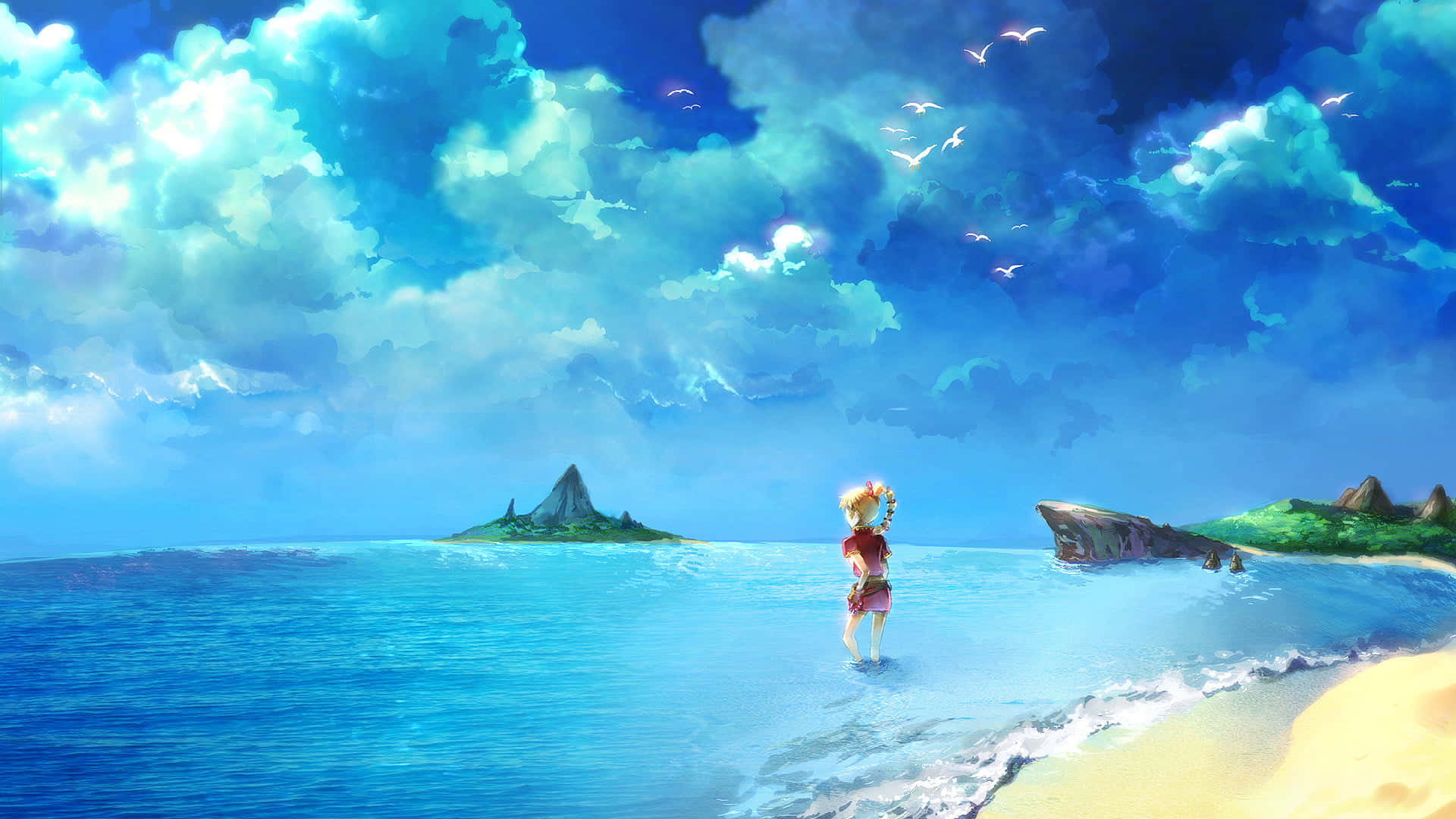 Beach Games, tropical beach shore, vast blue sky, Full HD Desktop Wallpaper