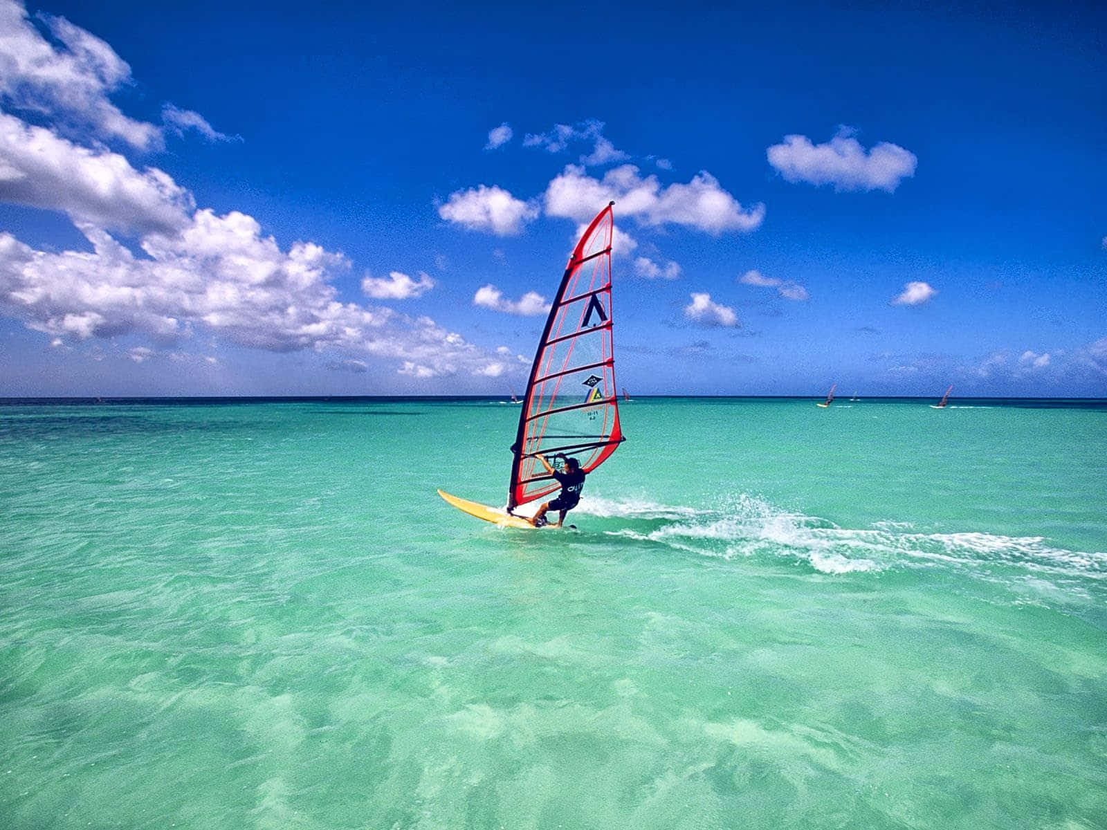 windsurfer, turquoise waters, bright blue sky, HD Desktop Wallpaper